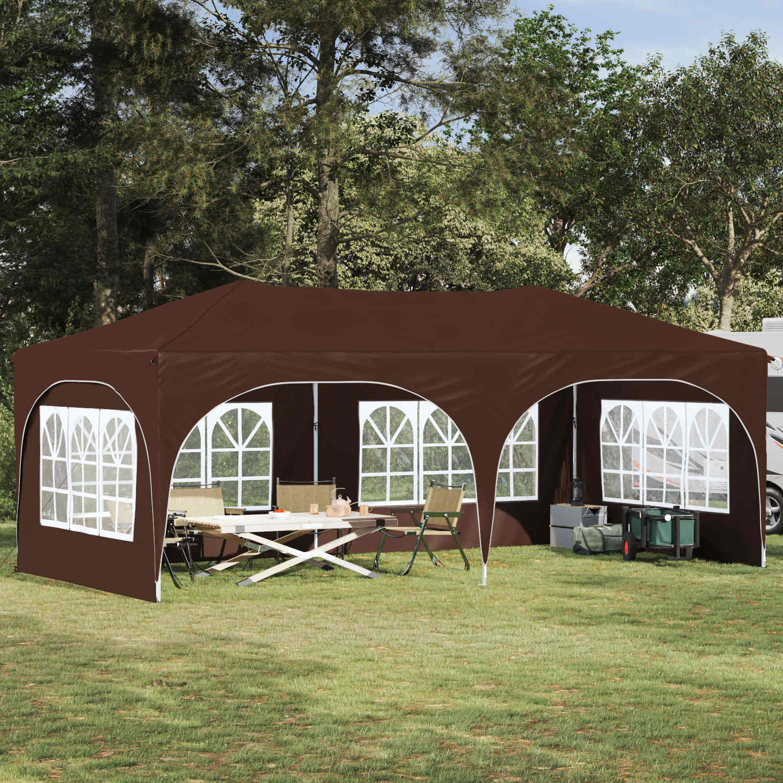 vidaXL Pop-up Partyzelt 575 x 288 x 245 cm Braun Oxford-Stoff