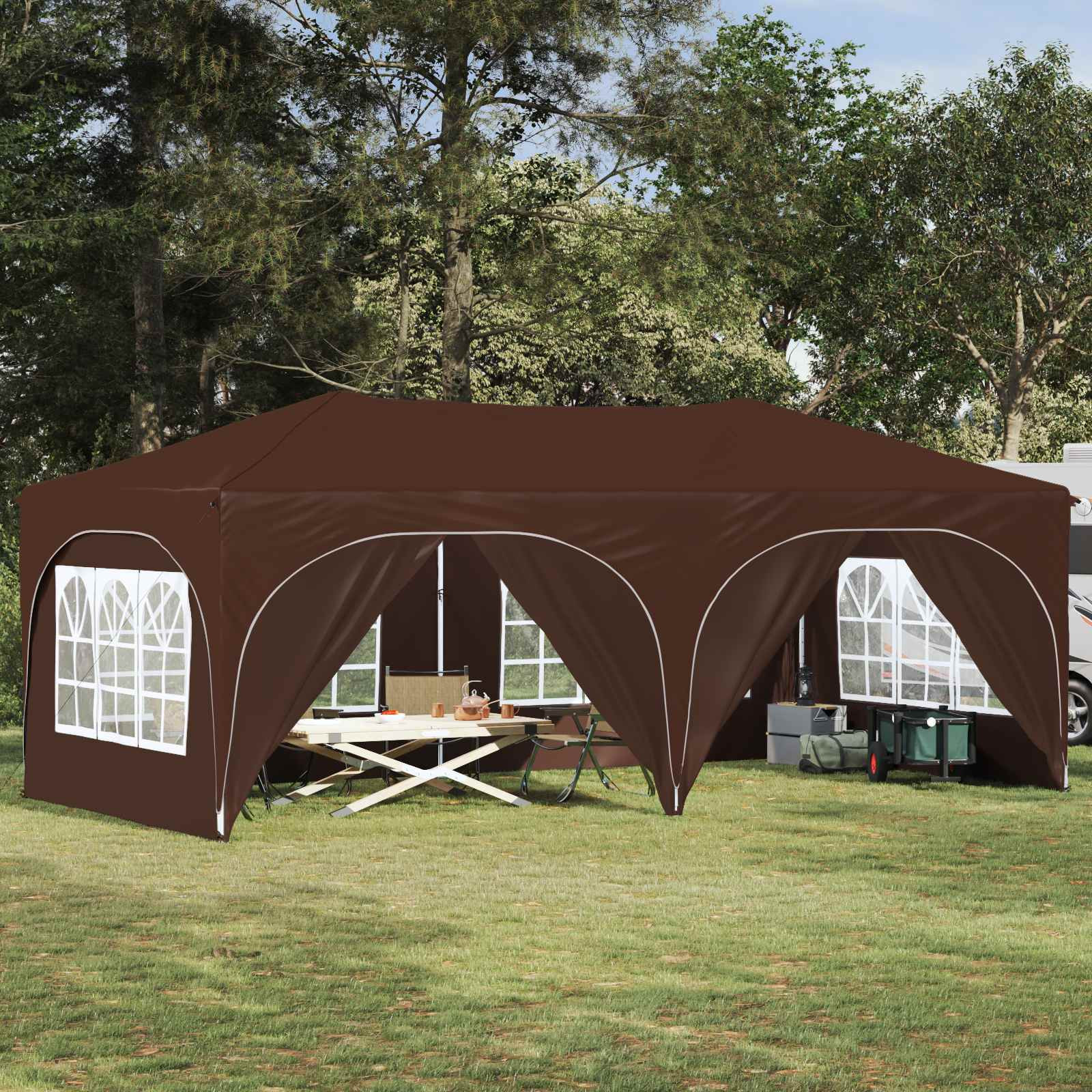 vidaXL Pop-up Partyzelt 575 x 288 x 245 cm Braun Oxford-Stoff