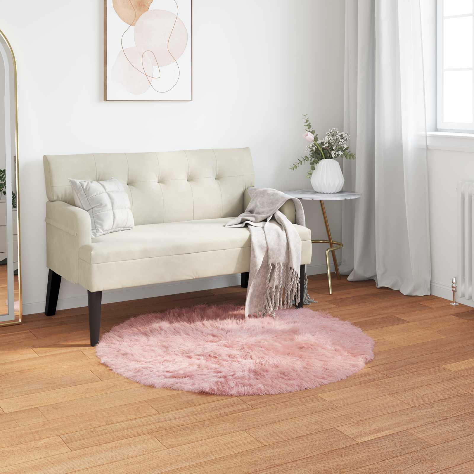 vidaXL Teppich aus Kunstschaffell TAFALLA Rosa Ø 100 cm Polyester