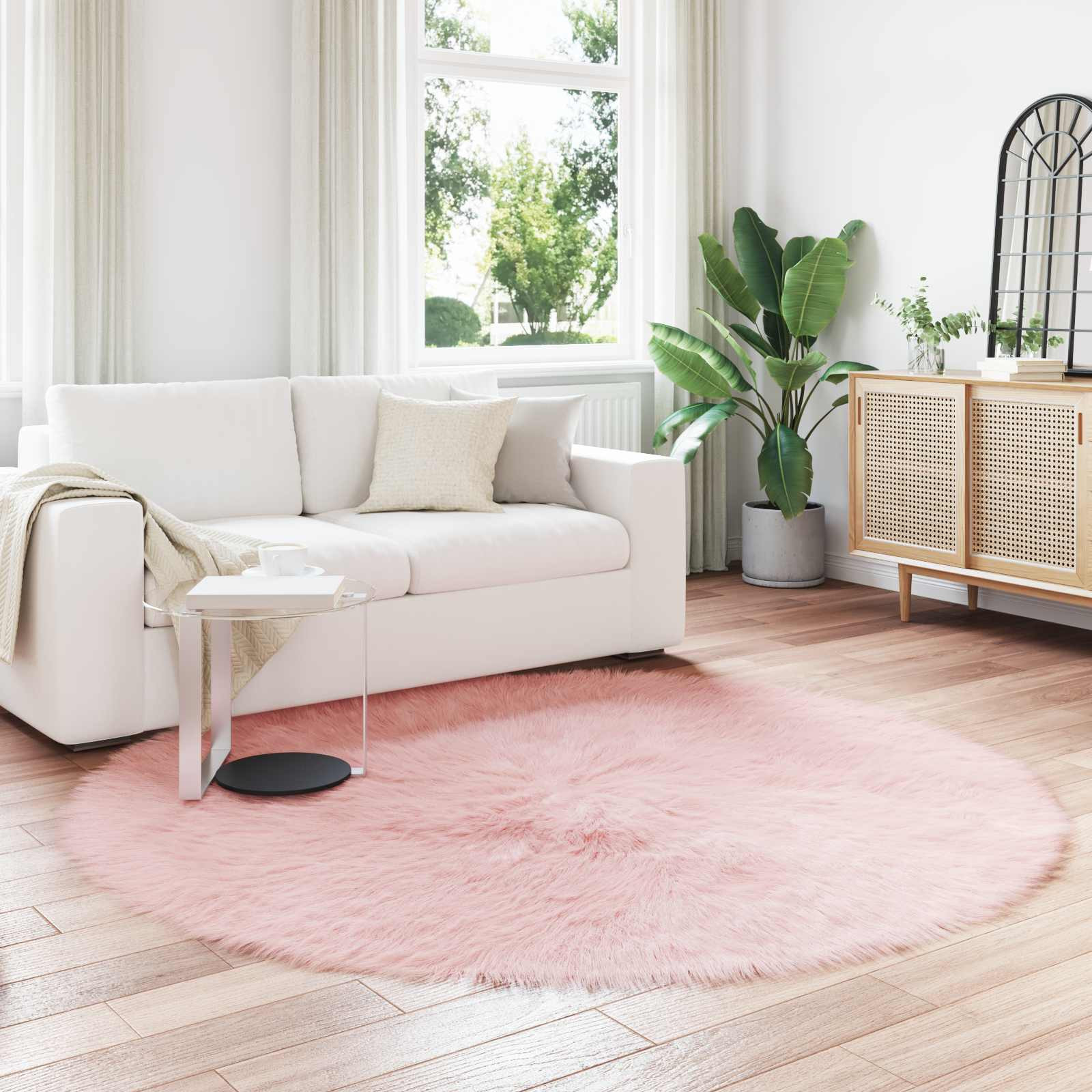 vidaXL Teppich aus Kunstschaffell TAFALLA Rosa Ø 160 cm Polyester