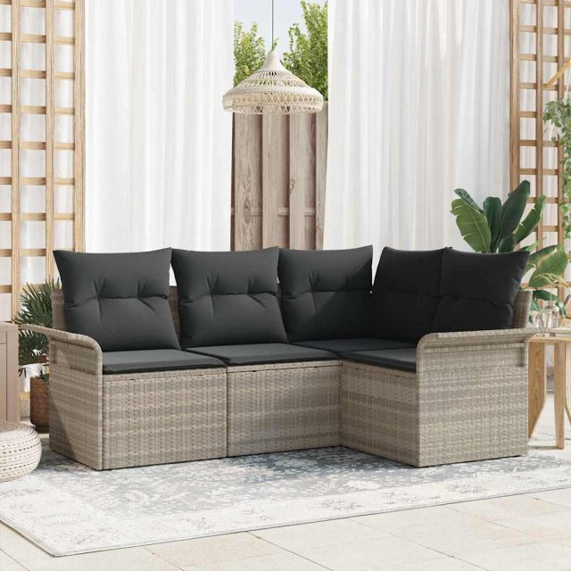 vidaXL Gartensofa-set mit Kissen 4 pcs Hellgrau Poly-Rattan