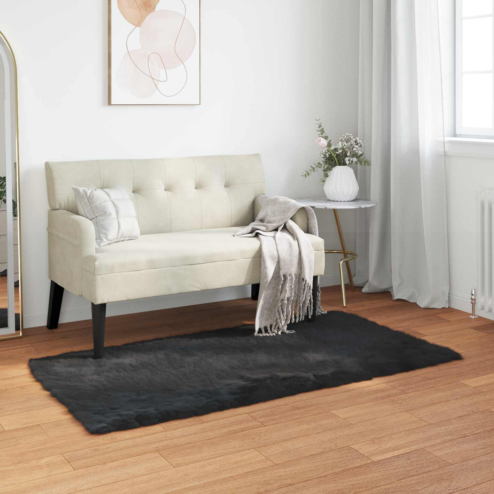 vidaXL Teppich aus Kunstschaffell TAFALLA Schwarz 80 x 150 cm