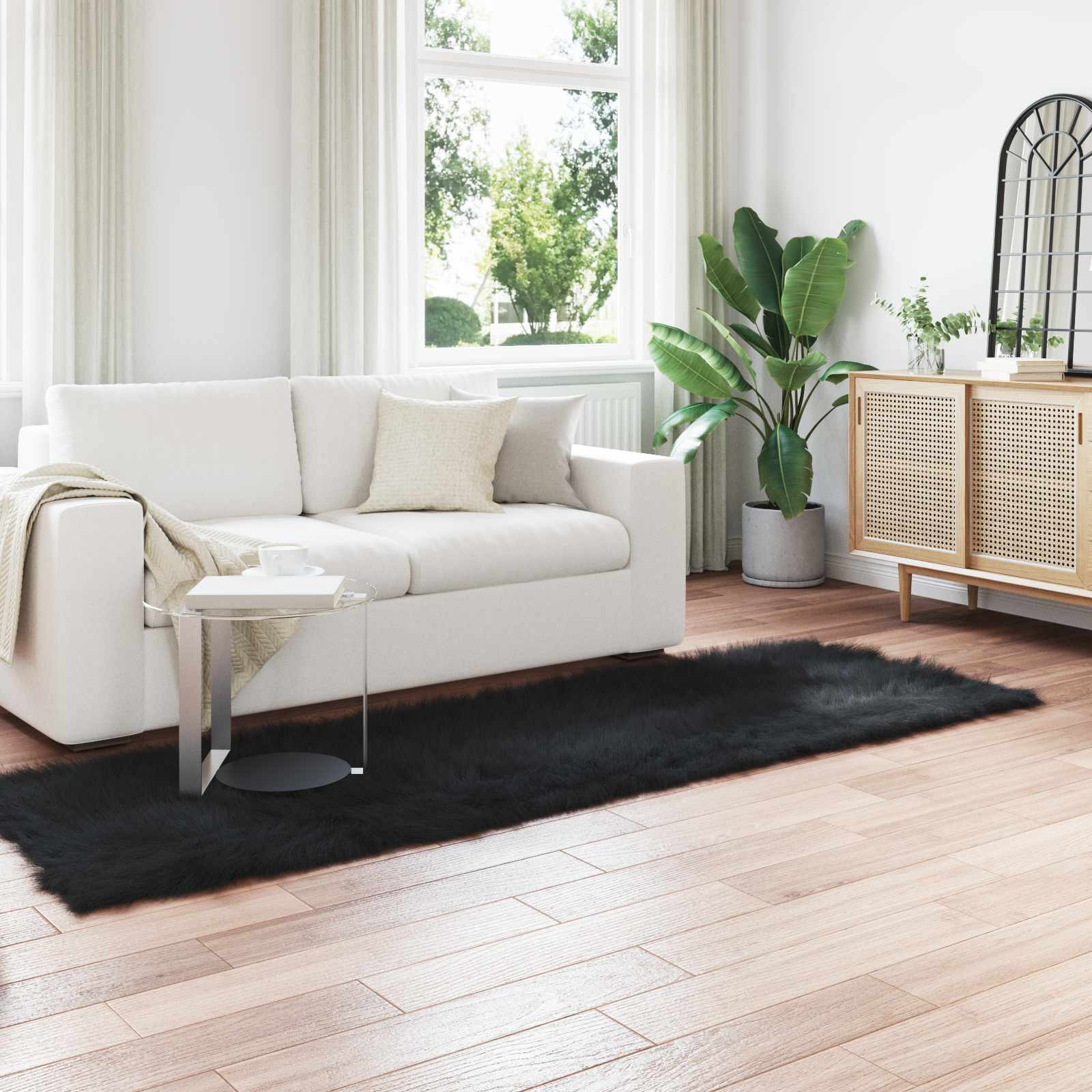 vidaXL Teppich aus Kunstschaffell TAFALLA Schwarz 80 x 250 cm