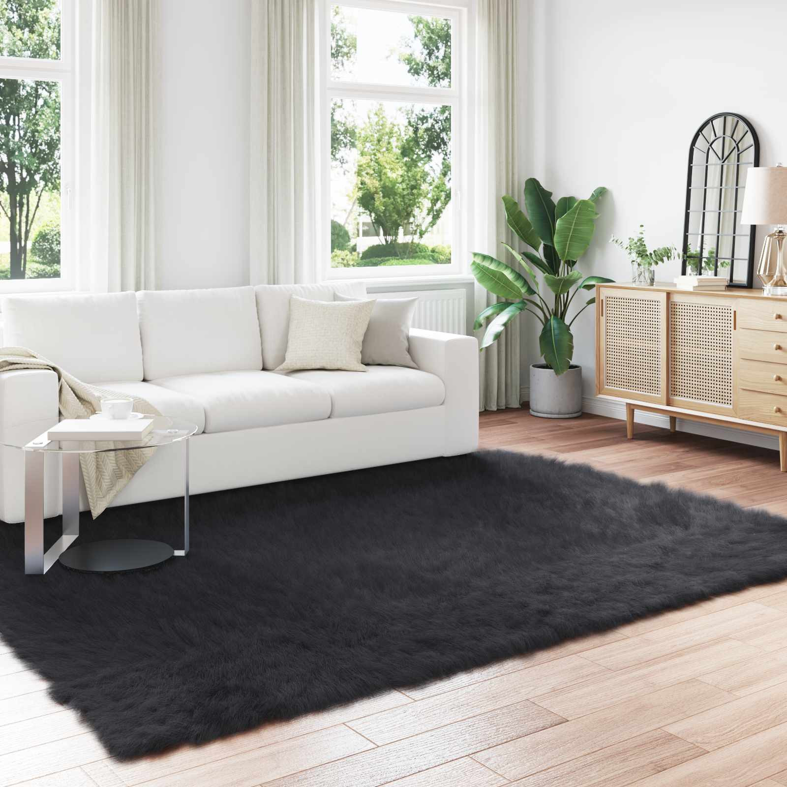 vidaXL Teppich aus Kunstschaffell TAFALLA Schwarz 240 x 340 cm