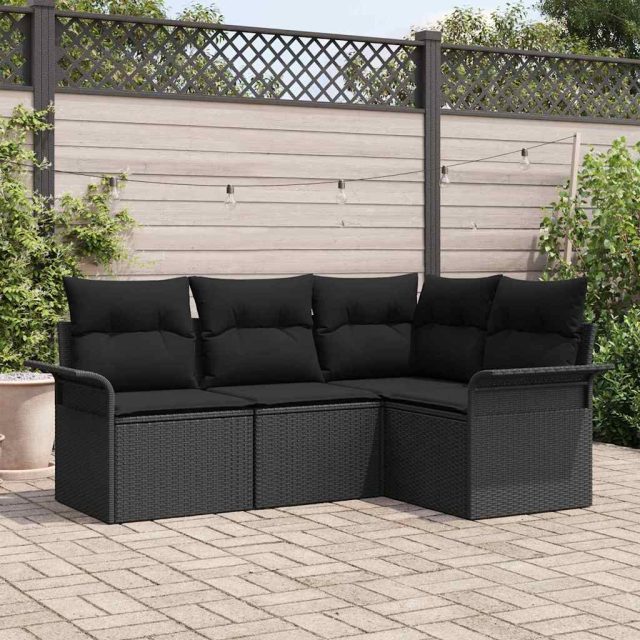 vidaXL Gartensofa-set mit Kissen 4 pcs Schwarz Poly-Rattan
