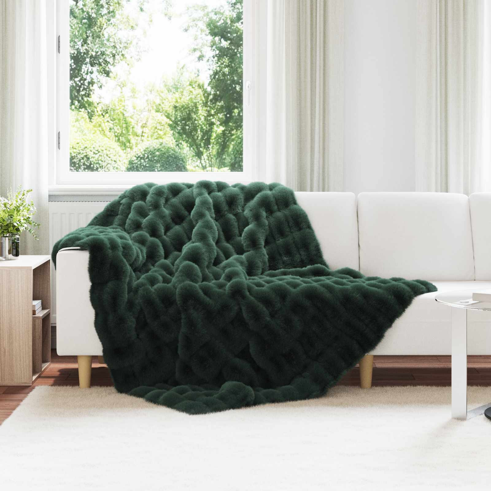 vidaXL Rutschfeste Decke aus Kunstkaninchenfell Olite 4 pcs Dunkelgrün