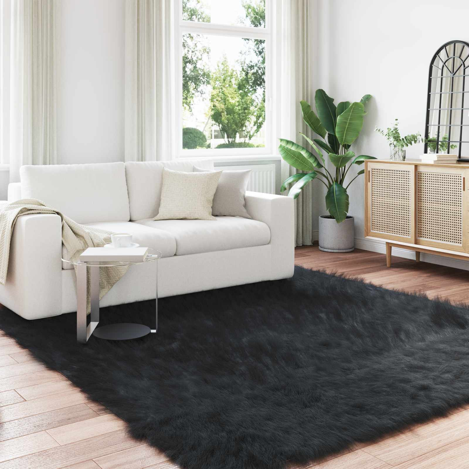 vidaXL Teppich aus Kunstschaffell TAFALLA Schwarz 200 x 200 cm