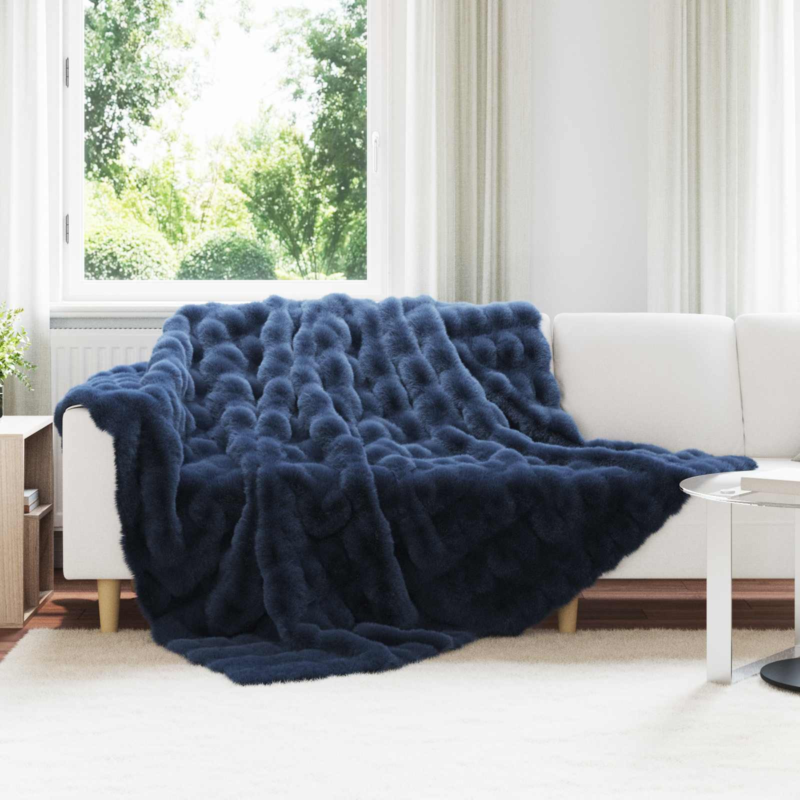 vidaXL Rutschfeste Decke aus Kunstkaninchenfell Olite Marineblau