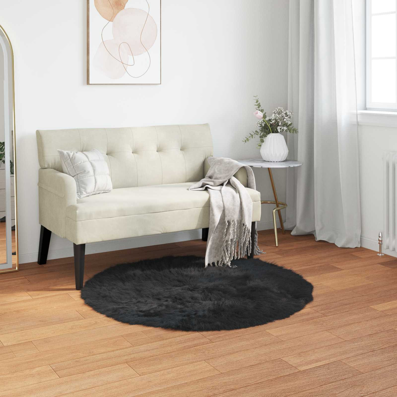 vidaXL Teppich aus Kunstschaffell TAFALLA Schwarz Ø 120 cm Polyester