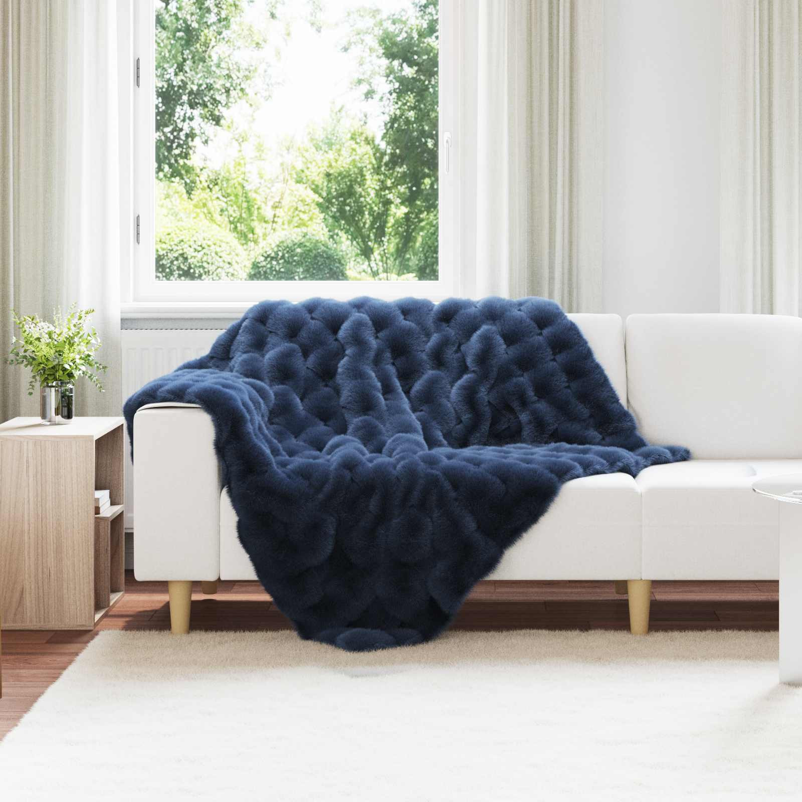 vidaXL Rutschfeste Decke aus Kunstkaninchenfell Olite 4 pcs Marineblau
