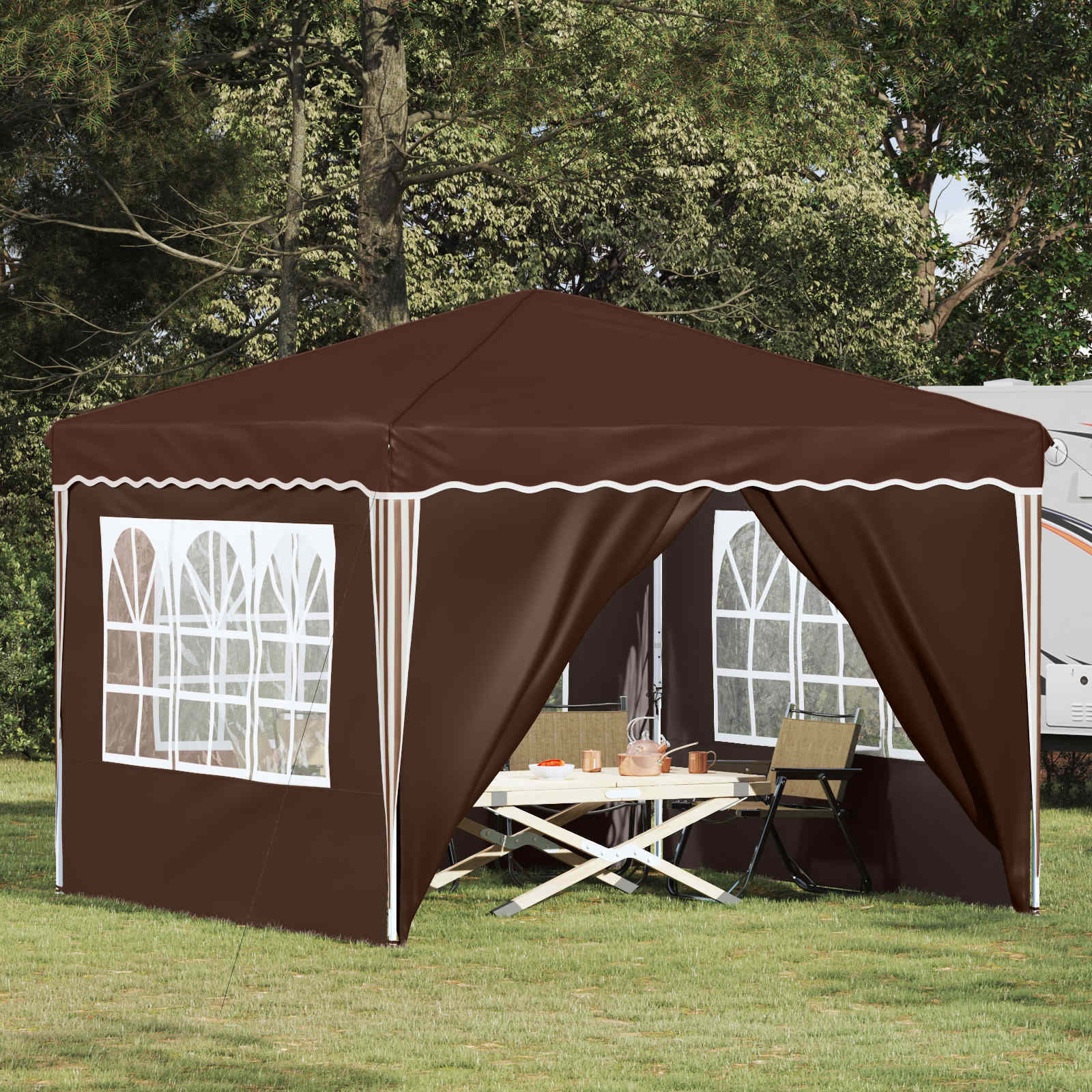 vidaXL Pop-up Partyzelt 288 x 288 x 245 cm Braun Oxford-Stoff