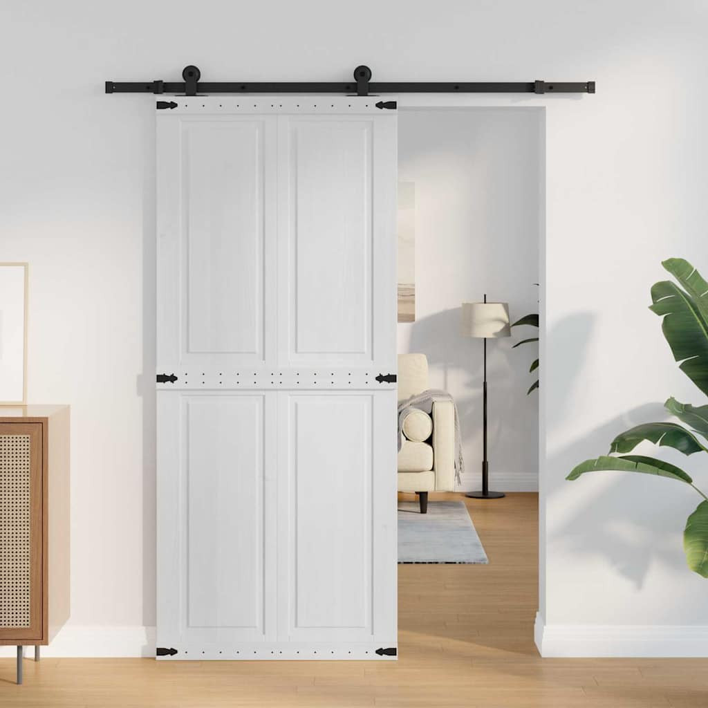 vidaXL Scheunentür Corona Weiß 90 x 210 cm Massives Kiefernholz