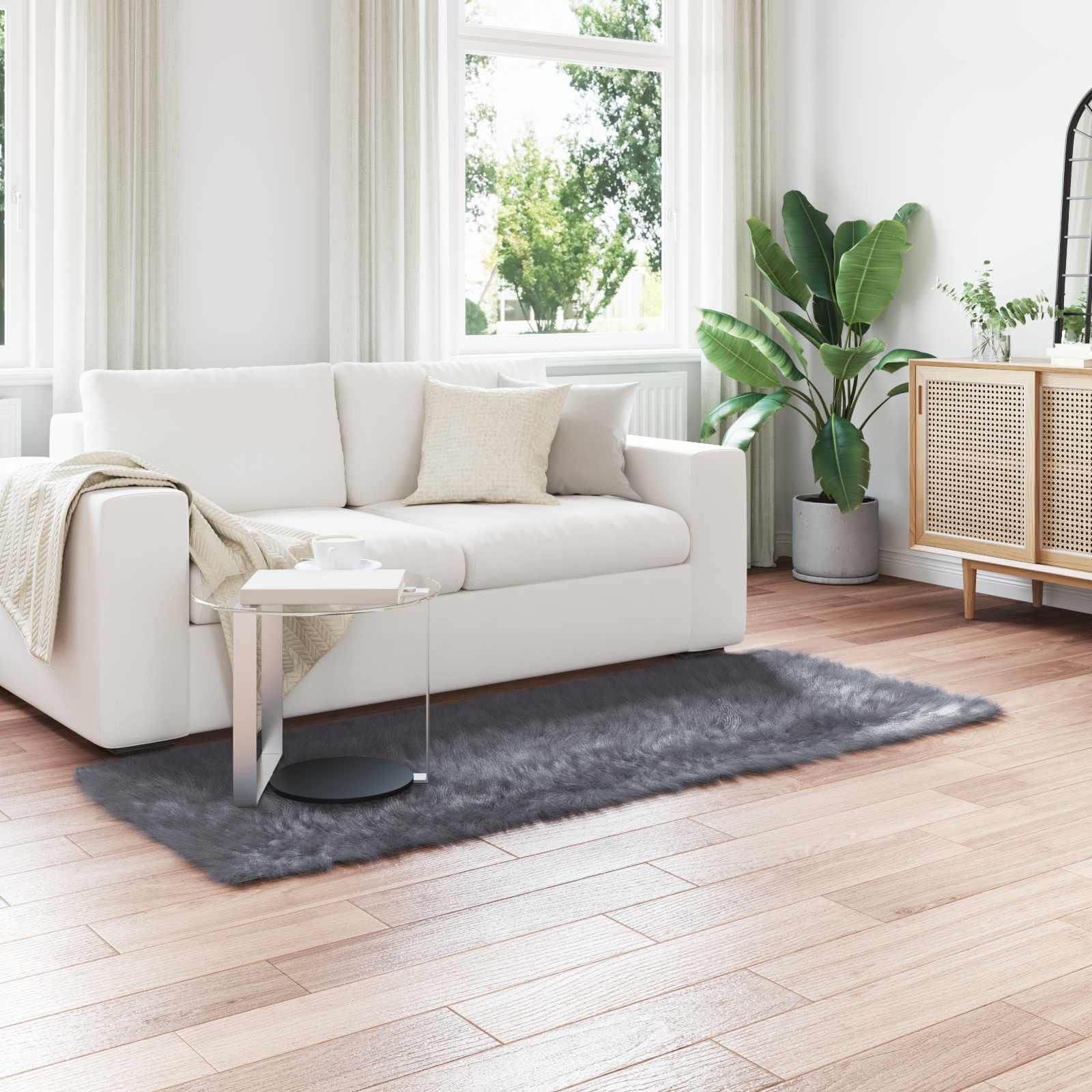 vidaXL Teppich aus Kunstschaffell TAFALLA Anthrazit 80 x 200 cm