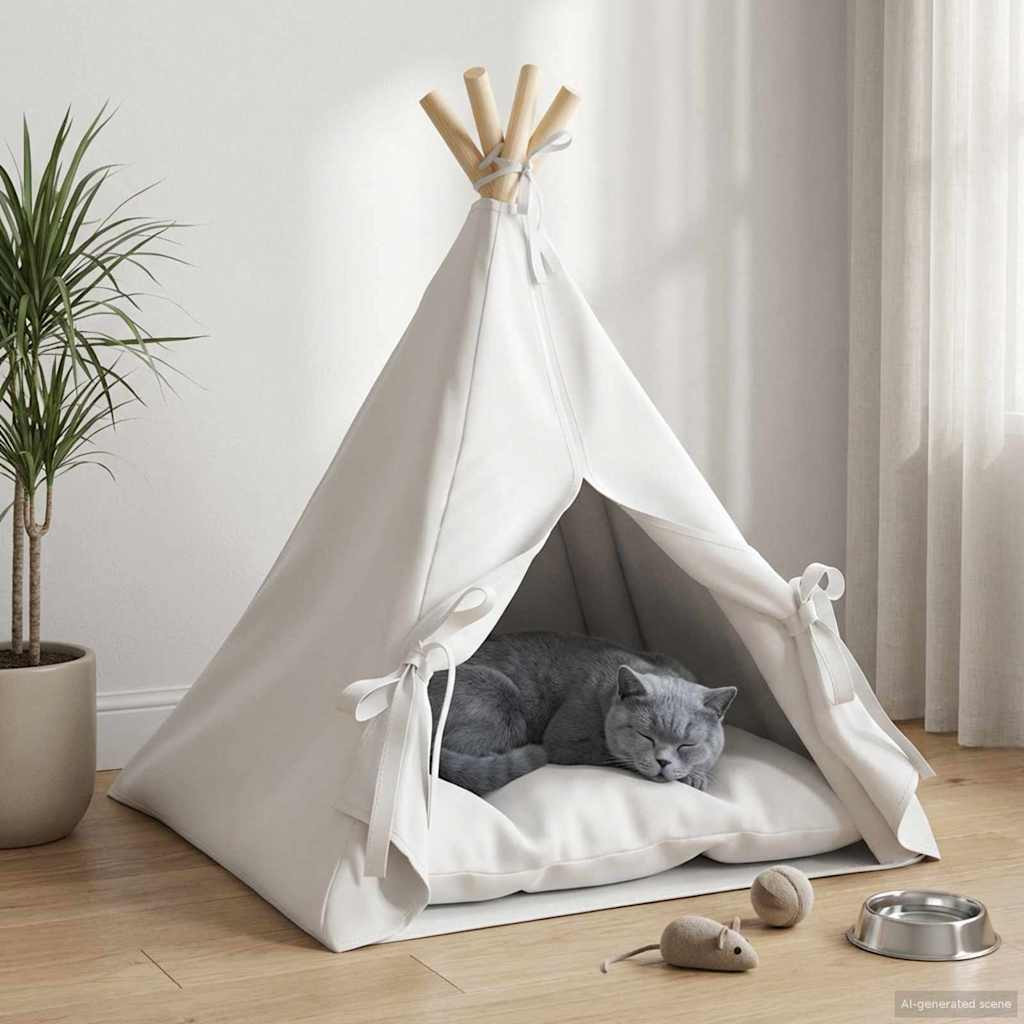vidaXL Haustier-Tipi mit Kissen Weiß 50 x 50 x 60 cm Polyester