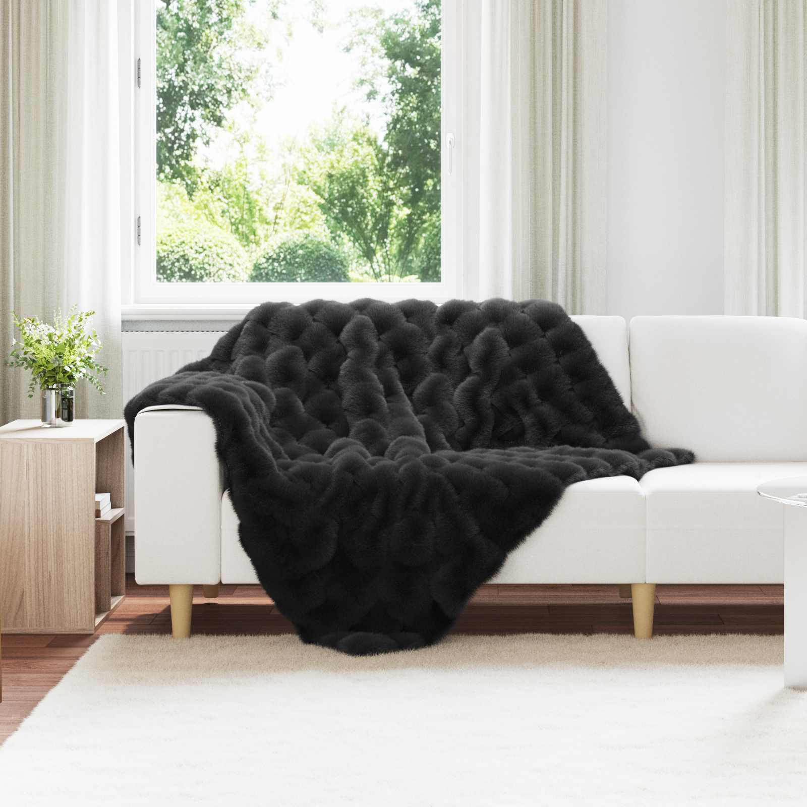 vidaXL Rutschfeste Decke aus Kunstkaninchenfell Olite 4 pcs Schwarz