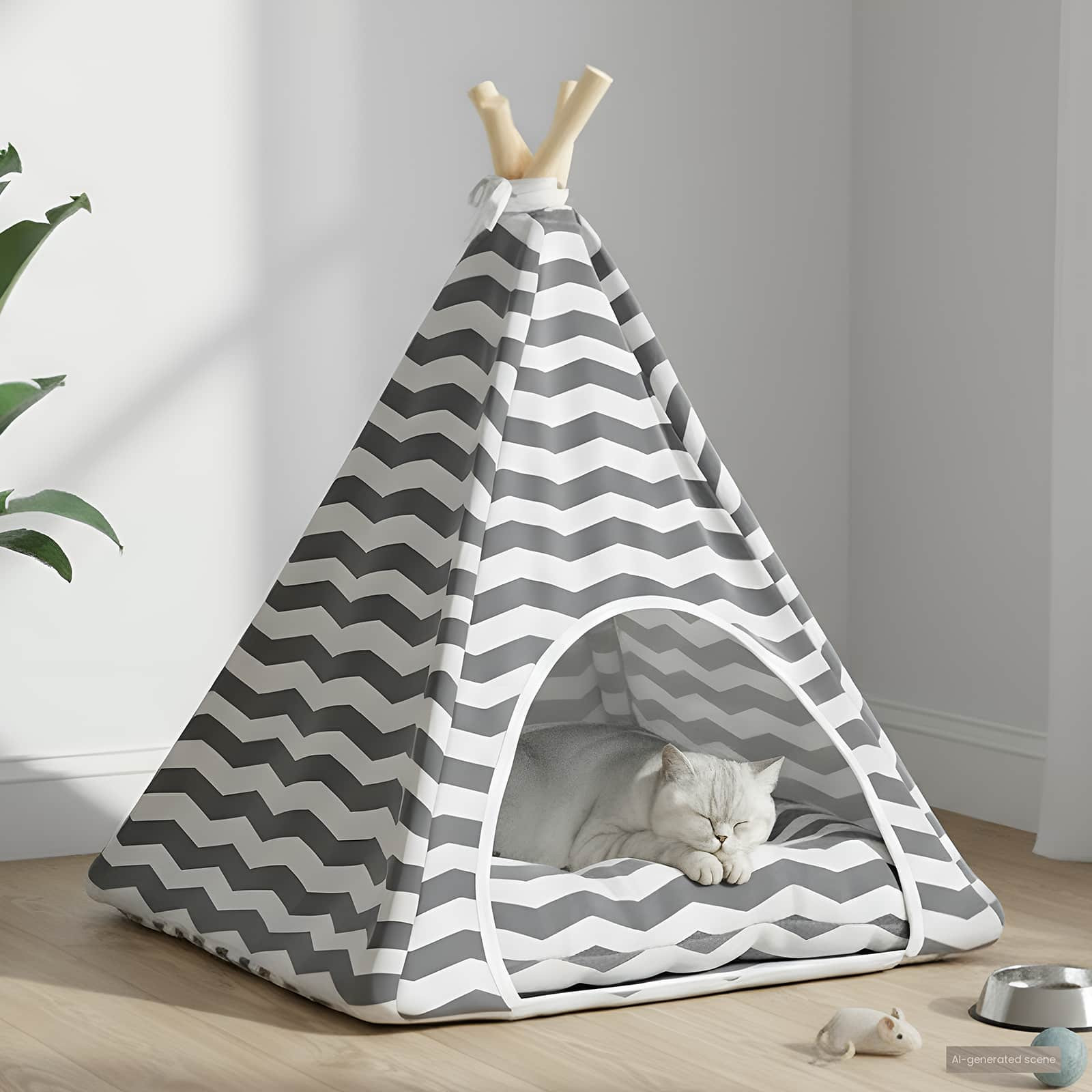 vidaXL Haustier-Tipi mit Kissen Weiß und Grau 50 x 50 x 60 cm