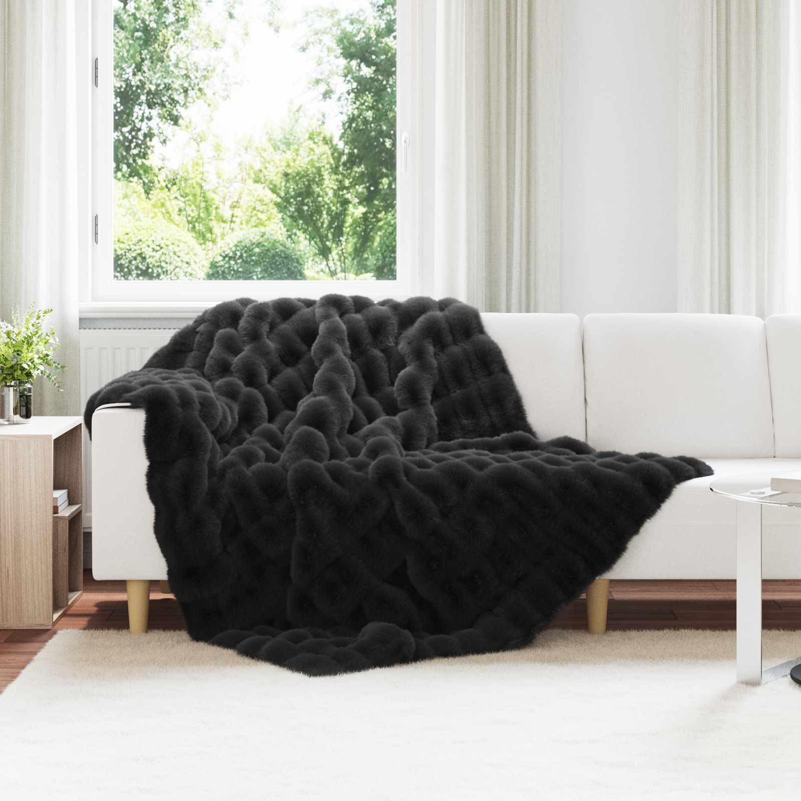 vidaXL Rutschfeste Decke aus Kunstkaninchenfell Olite 4 pcs Schwarz