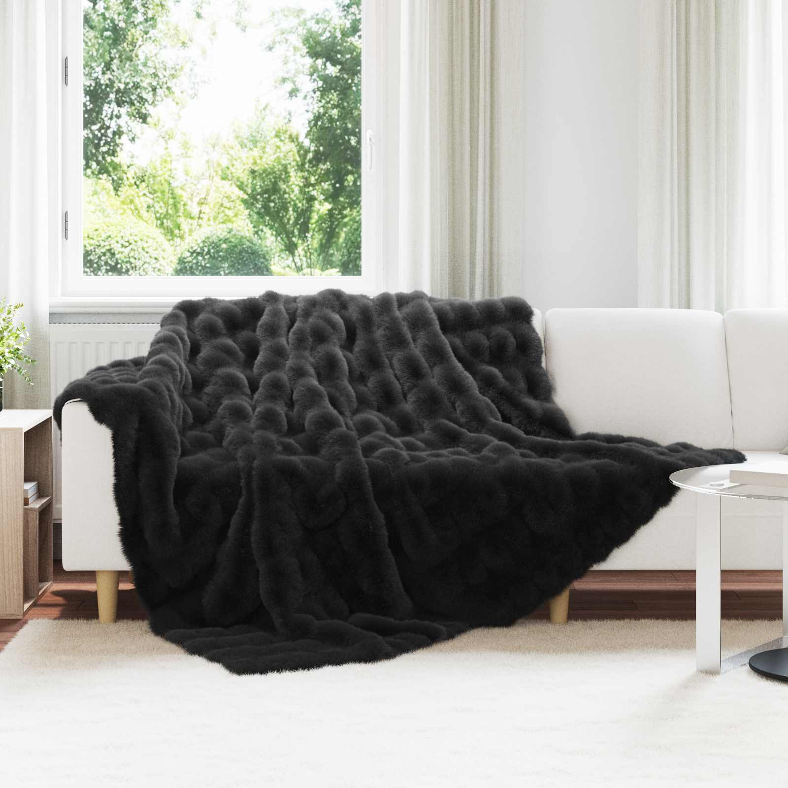 vidaXL Rutschfeste Decke aus Kunstkaninchenfell Olite 4 pcs Schwarz