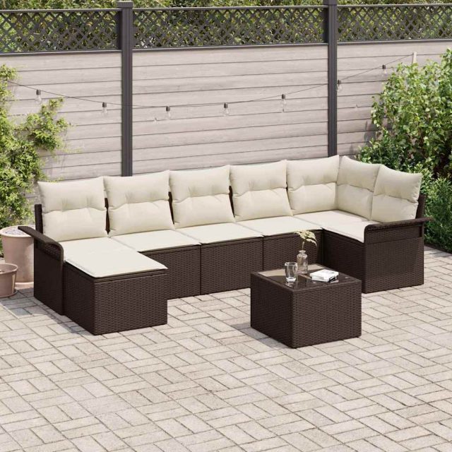 vidaXL Gartensofa-set mit Kissen 8 pcs Braun Poly-Rattan