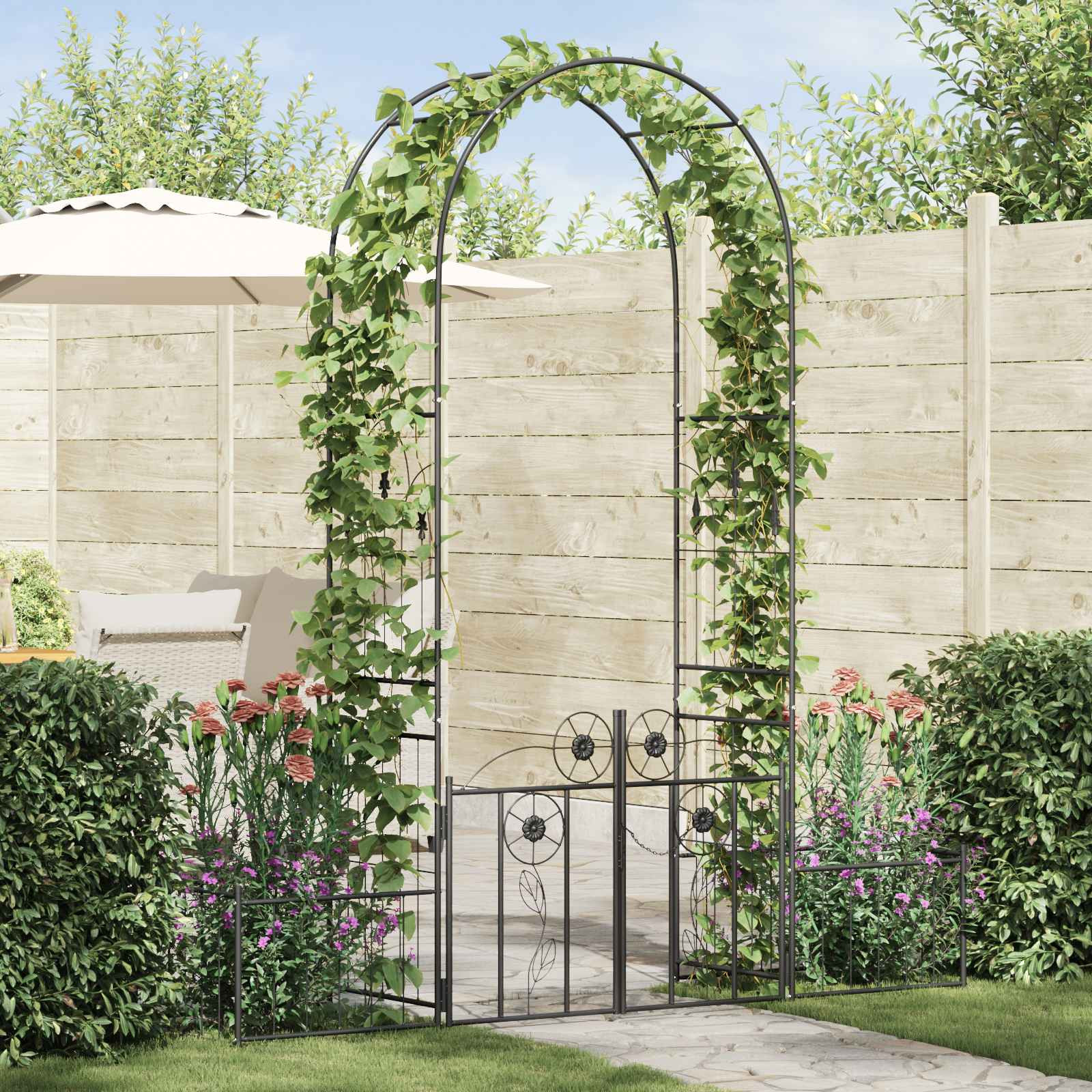vidaXL Gartenbogen mit Schloss Schwarz 203 x 50 x 218 cm