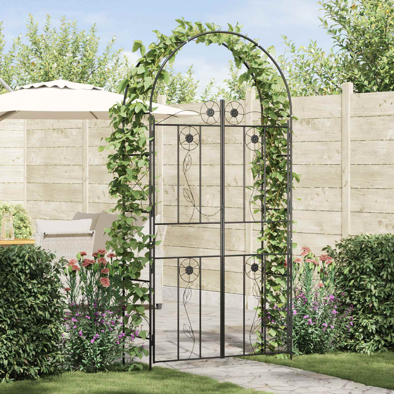vidaXL Gartenbogen Uni Schwarz 115 x 37 x 226 cm