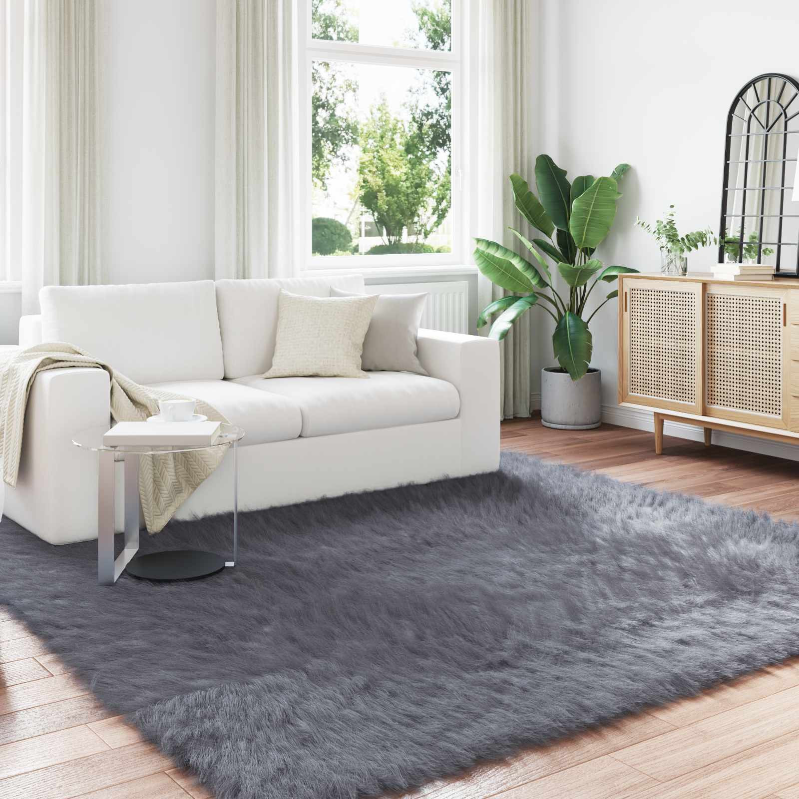 vidaXL Teppich aus Kunstschaffell TAFALLA Anthrazit 240 x 240 cm