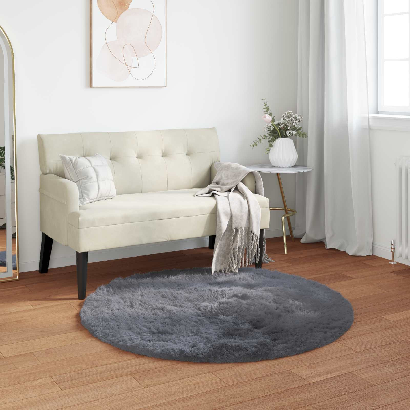 vidaXL Teppich aus Kunstschaffell TAFALLA Anthrazit Ø 100 cm Polyester