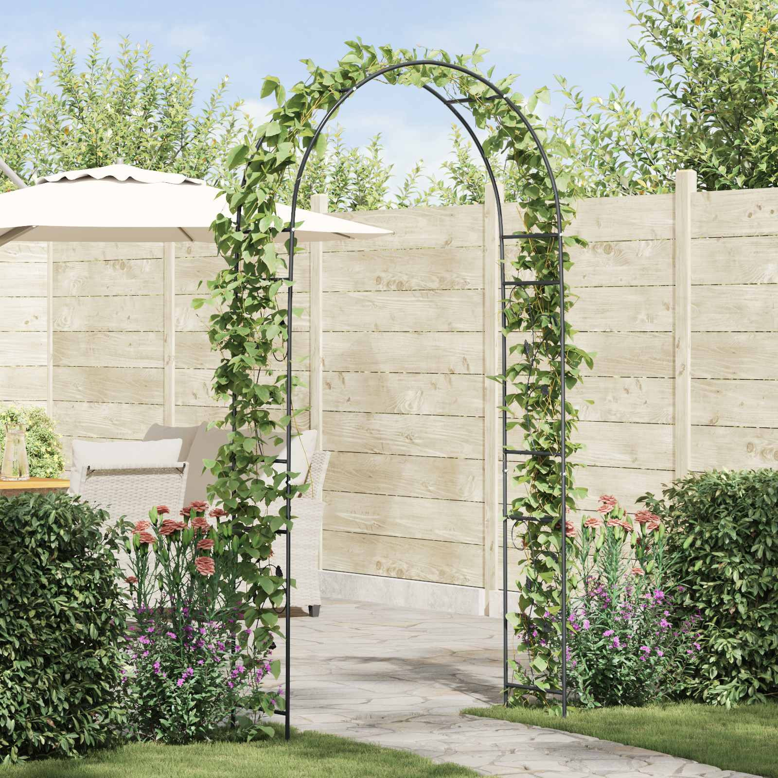 vidaXL Gartenbogen Floral Schwarz 115 x 37 x 231 cm