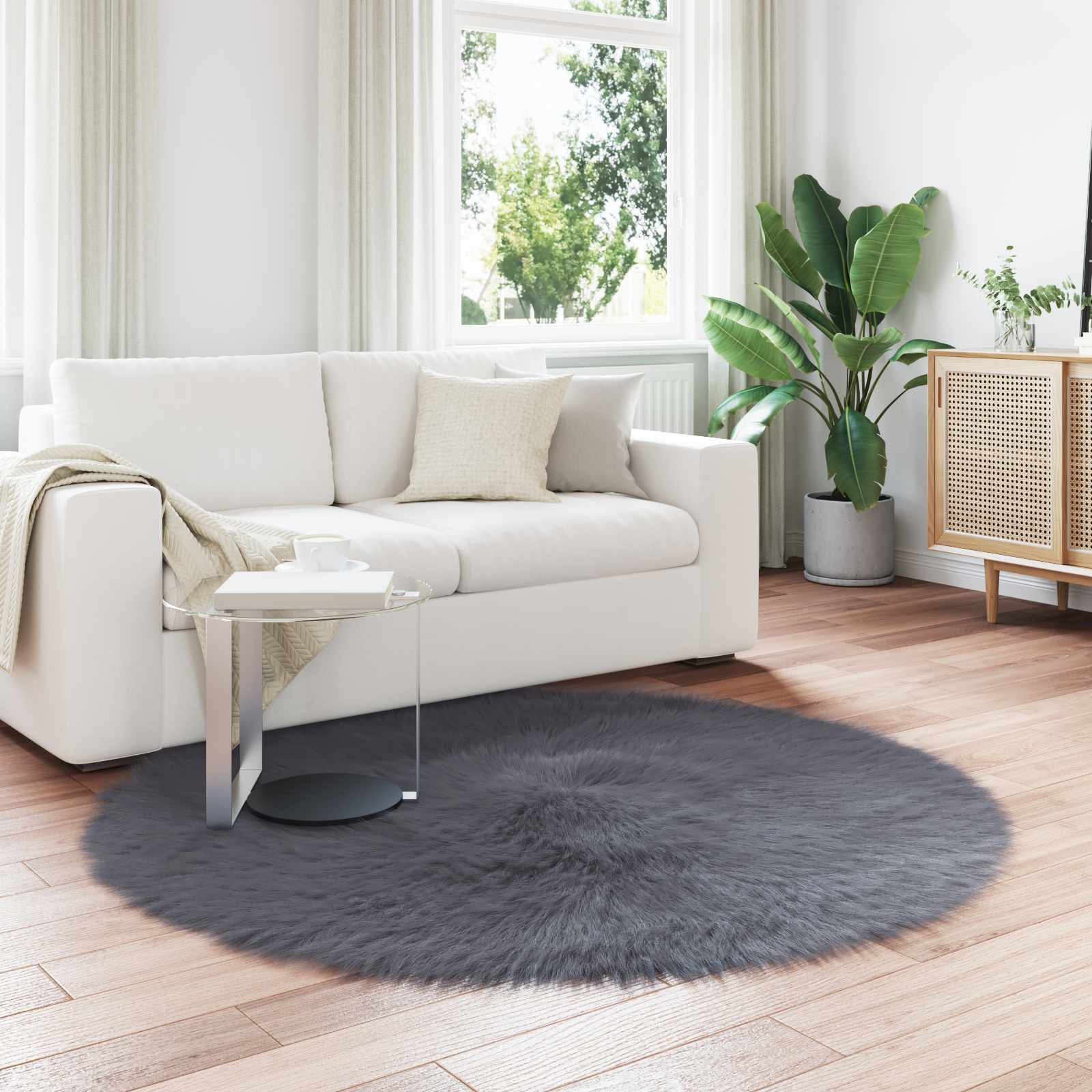 vidaXL Teppich aus Kunstschaffell TAFALLA Anthrazit Ø 160 cm Polyester