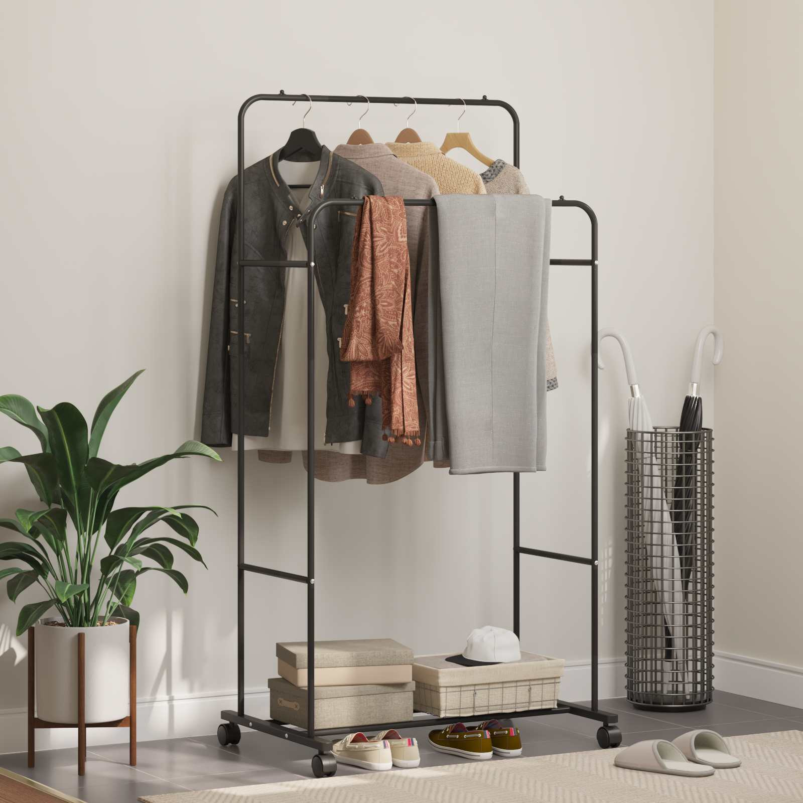vidaXL Kleiderständer Uni Schwarz 80 x 53 x 156 cm
