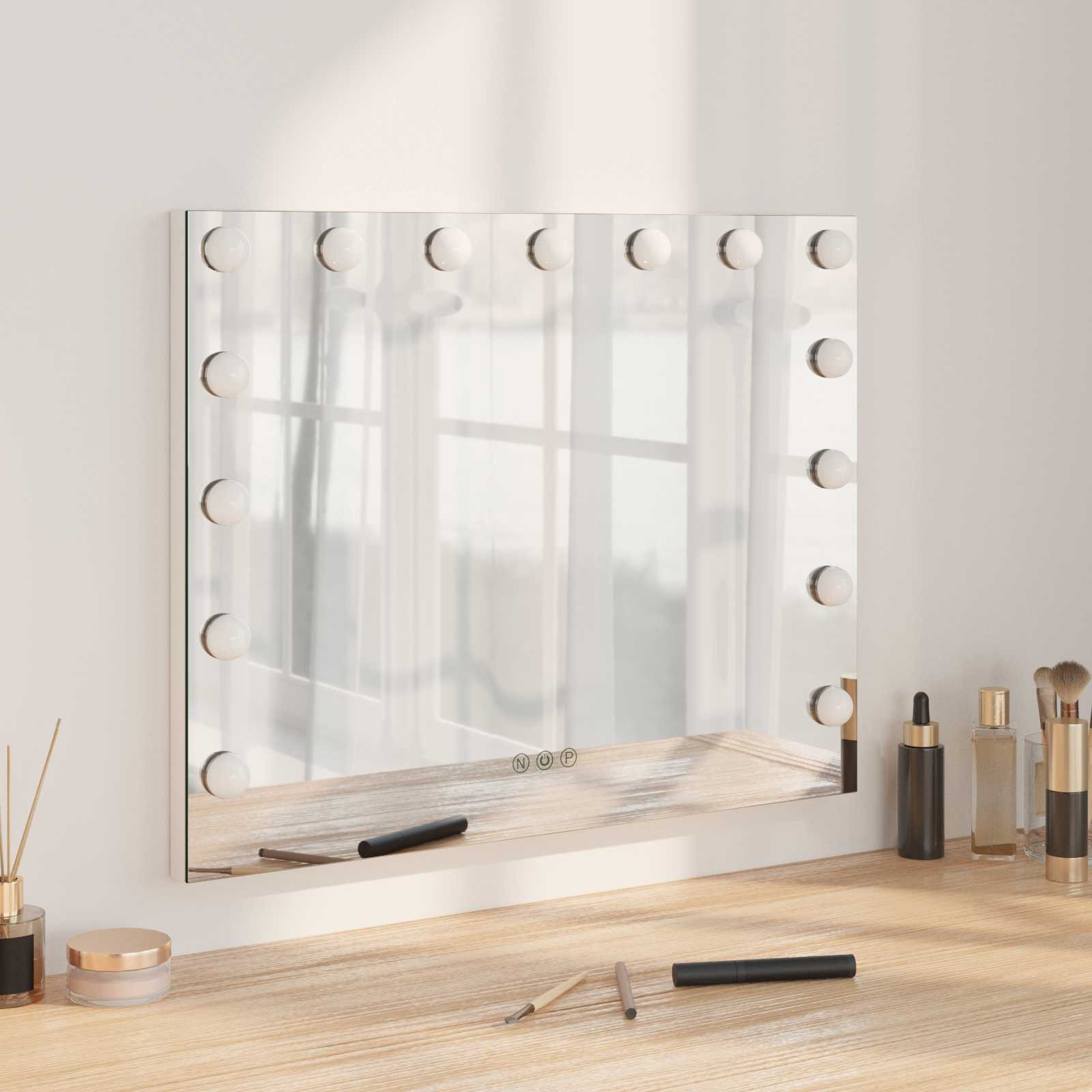 vidaXL LED Schminkspiegel Weiß 58 x 10 x 47 cm Glas und Stahl
