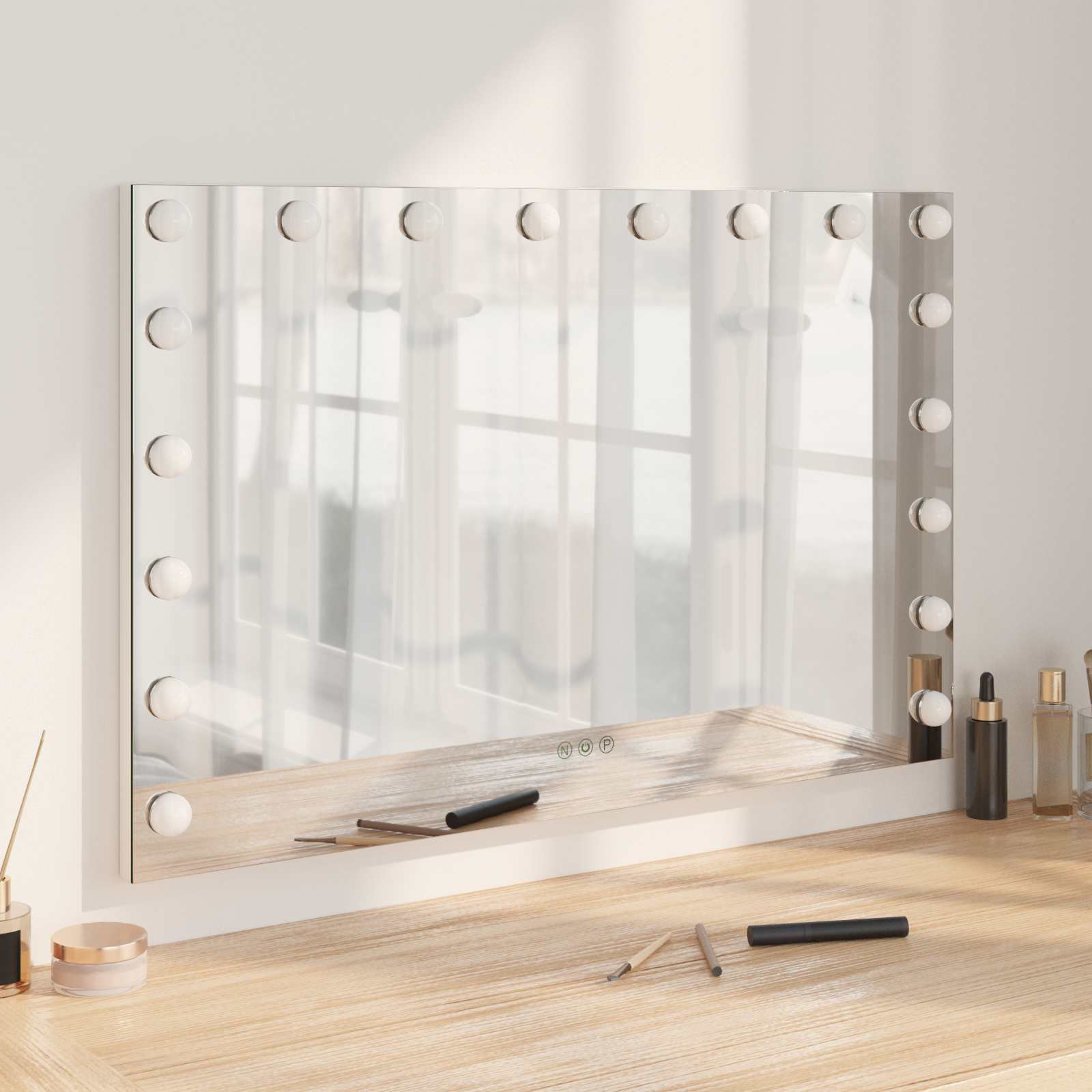 vidaXL LED Schminkspiegel Weiß 80 x 10 x 52,5 cm Glas und Stahl
