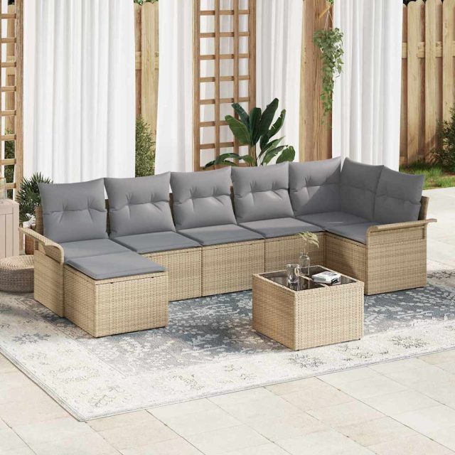 vidaXL Gartensofa-set mit Kissen 8 pcs Beige Poly-Rattan