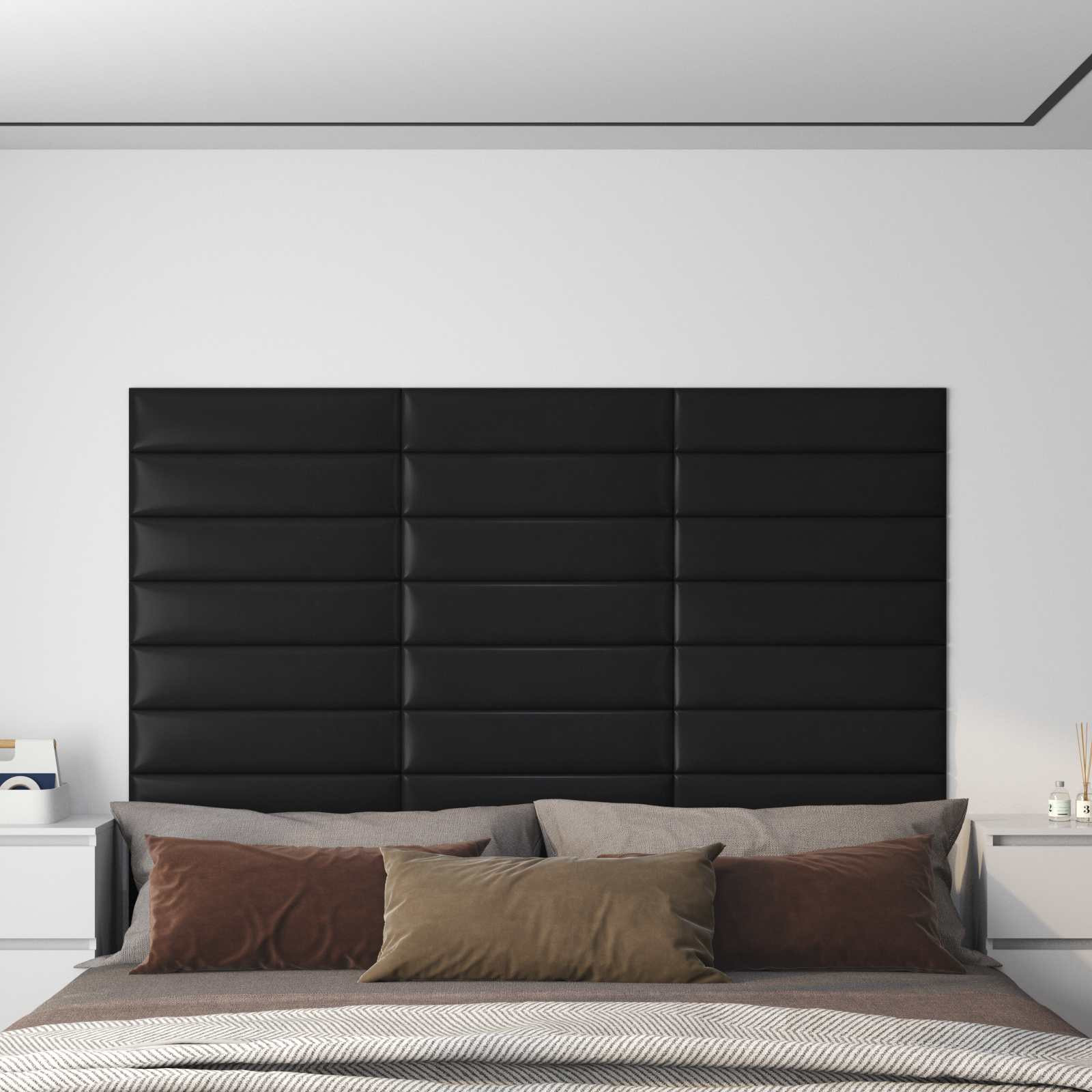vidaXL Wandkopfteilen 12 pcs 60 x 15 cm Schwarz Stoff