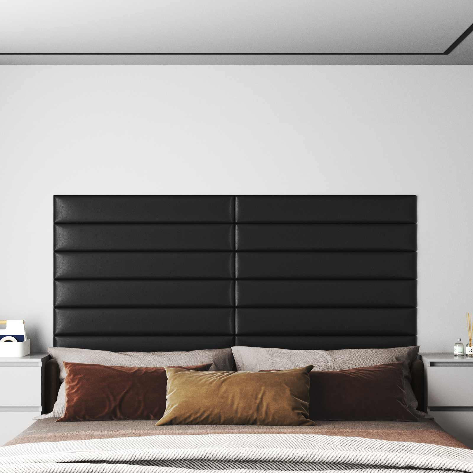 vidaXL Wandkopfteilen 12 pcs 90 x 15 cm Schwarz Stoff