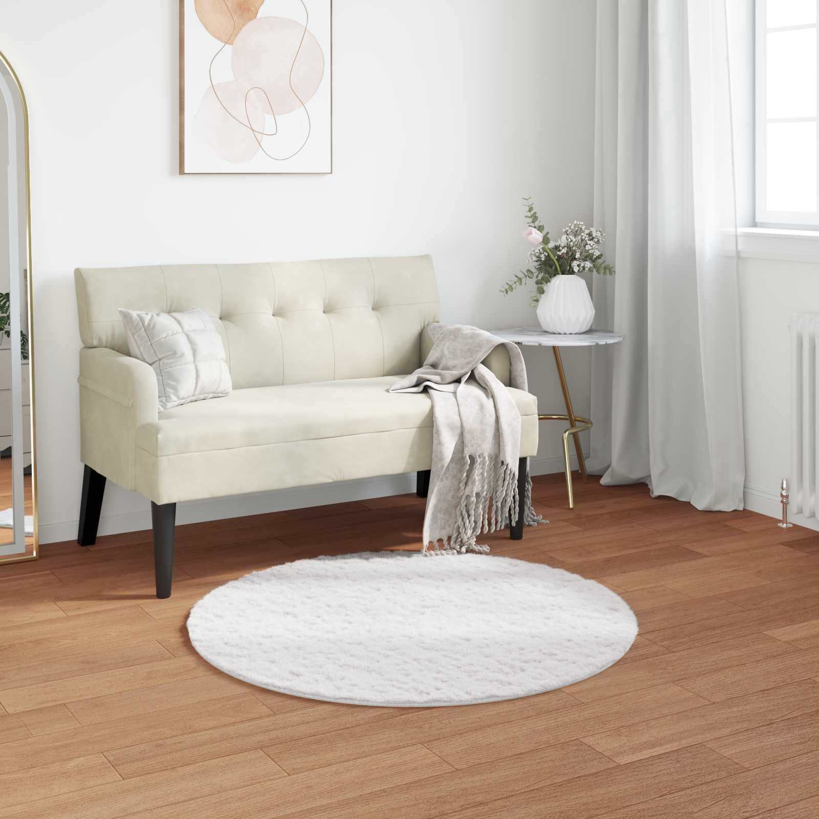 vidaXL Rutschfester Teppich aus Kunstkaninchenfell OLITE Weiß Ø 80 cm