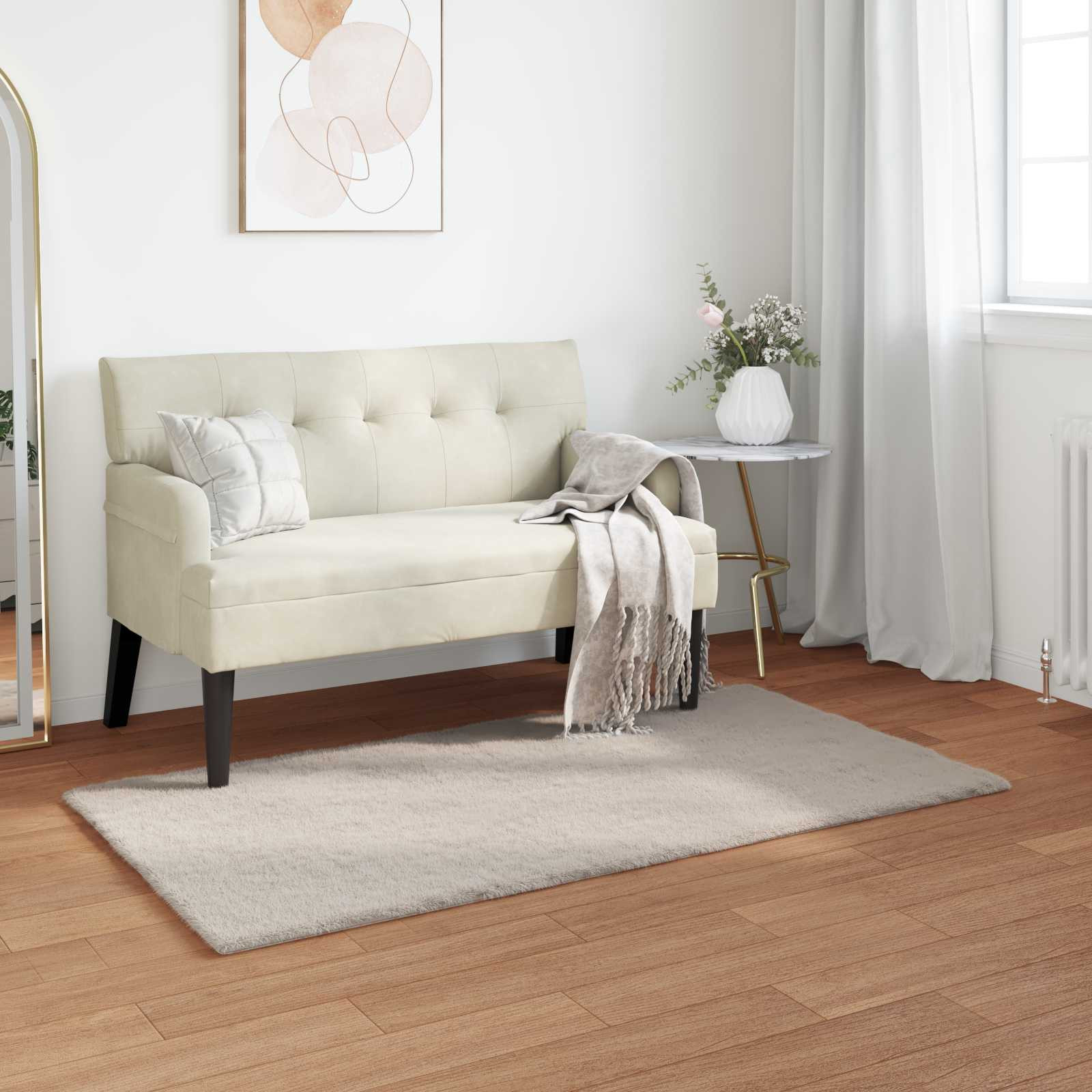 vidaXL Rutschfester Teppich aus Kunstkaninchenfell OLITE Beige