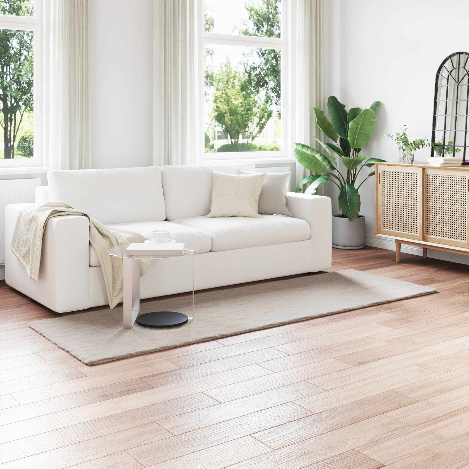 vidaXL Rutschfester Teppich aus Kunstkaninchenfell OLITE Beige