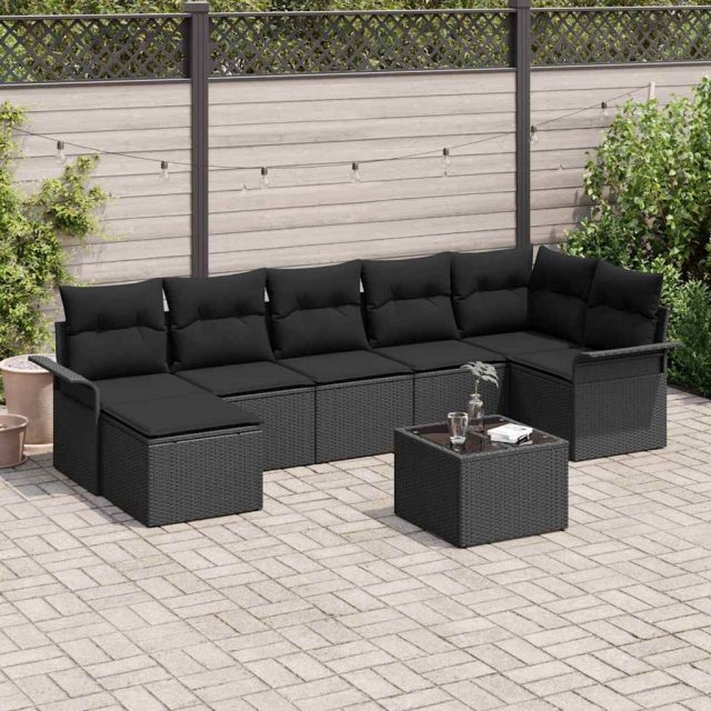 vidaXL Gartensofa-set mit Kissen 8 pcs Schwarz Poly-Rattan