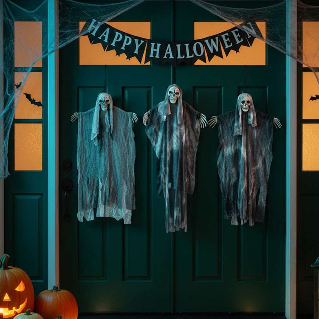 vidaXL Hängender Halloween Geist 3 pcs Schwarz 66 x 110 cm Polyester