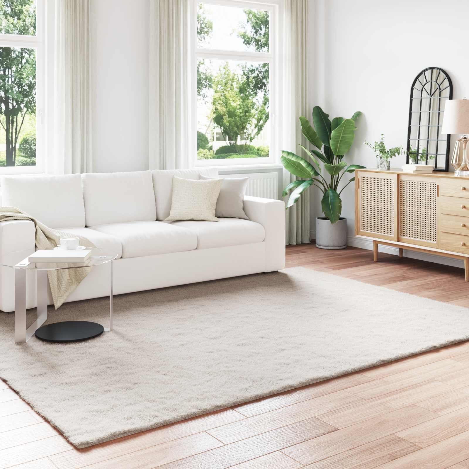 vidaXL Rutschfester Teppich aus Kunstkaninchenfell OLITE Beige