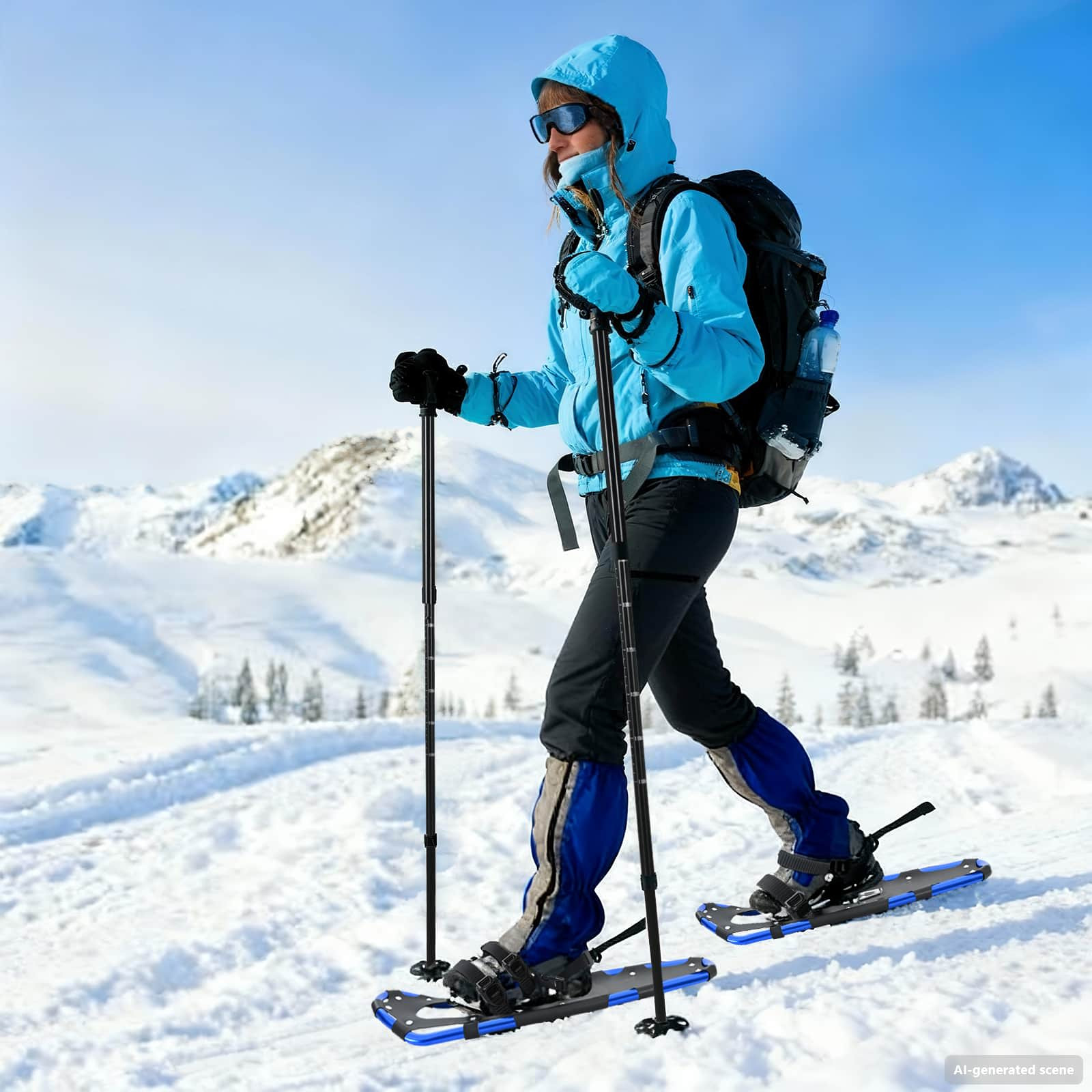 vidaXL 3 in 1 Schneeschuhe Blau und Schwarz 78,5 x 22 cm