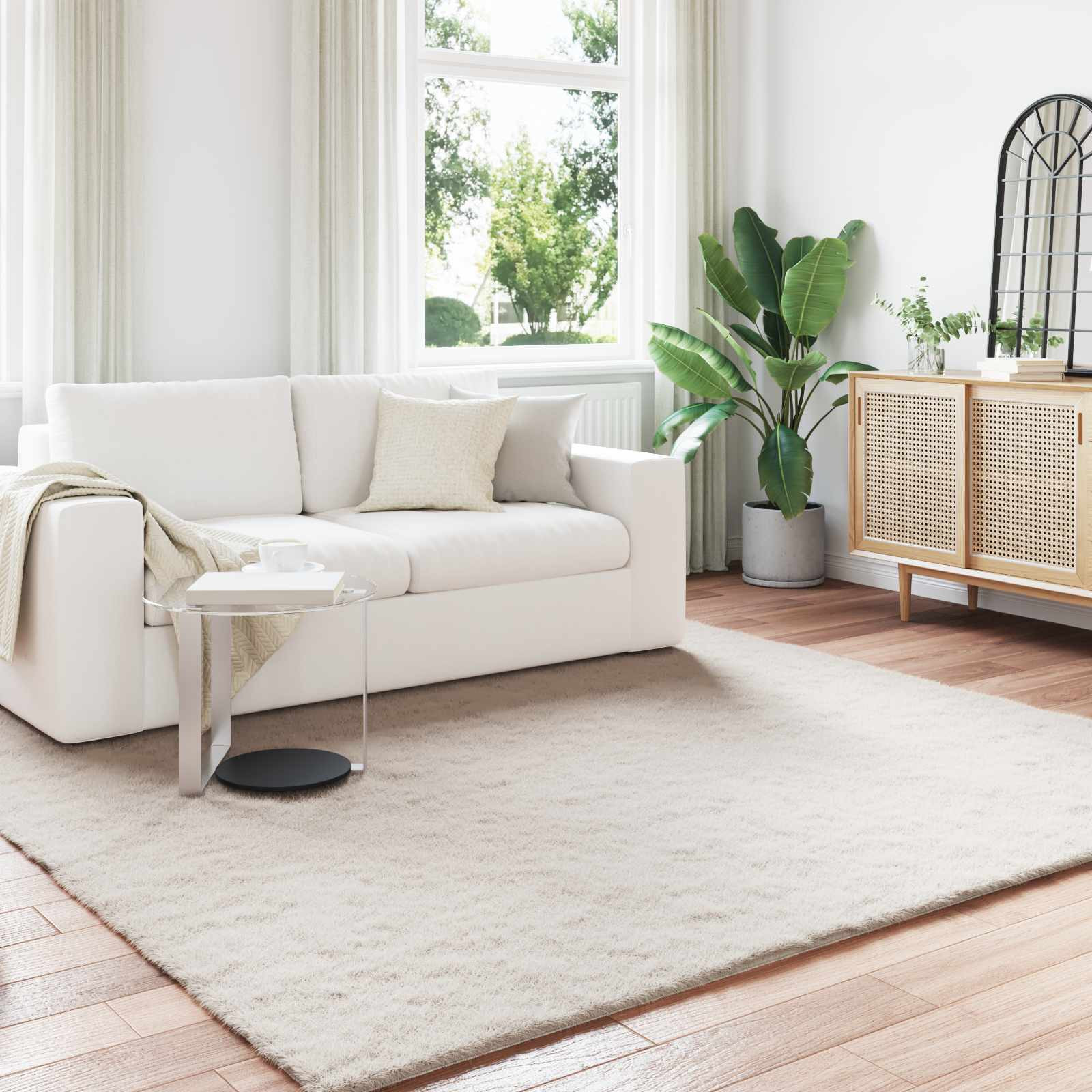 vidaXL Rutschfester Teppich aus Kunstkaninchenfell OLITE Beige