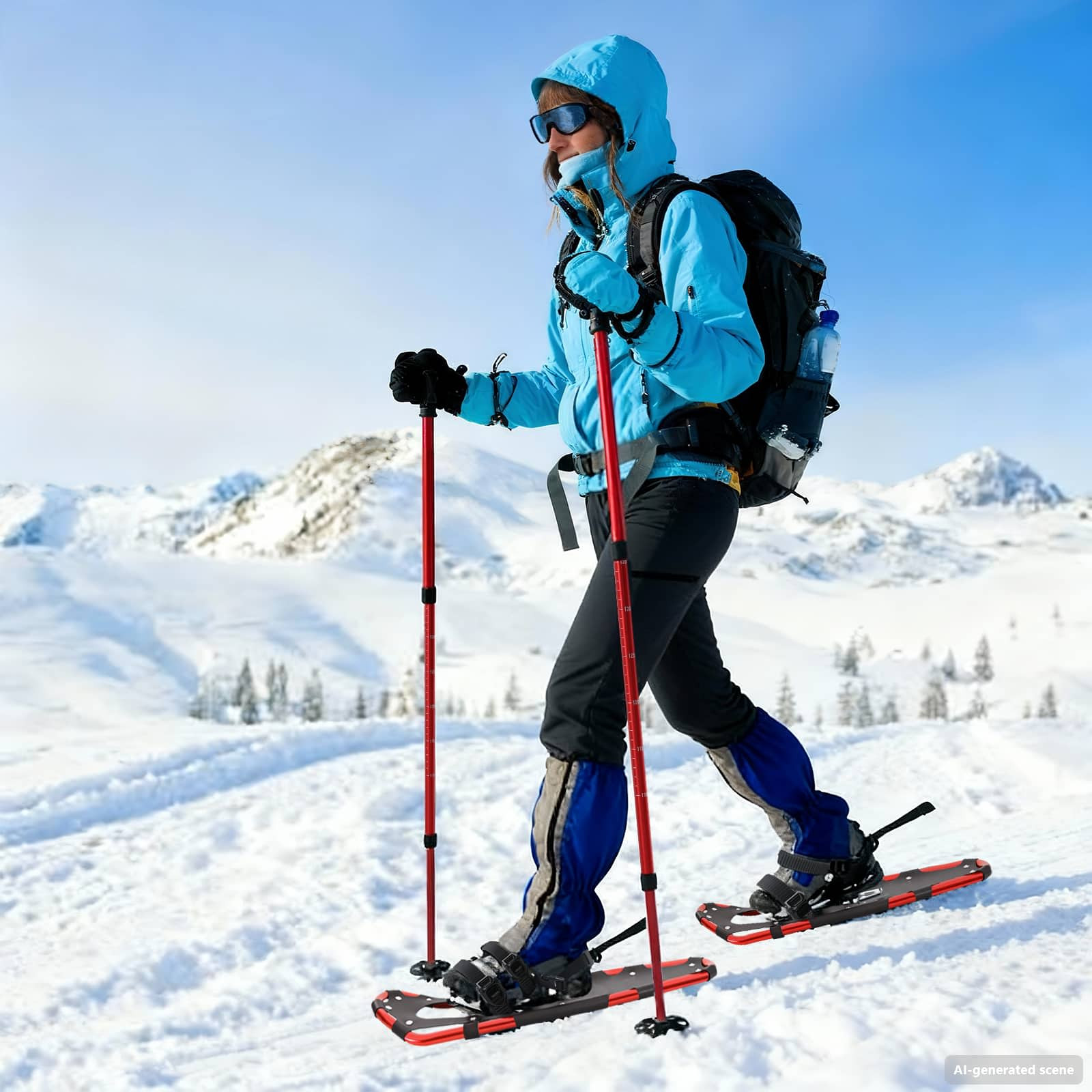 vidaXL 3 in 1 Schneeschuhe mit Wanderstöcken Rot und Schwarz