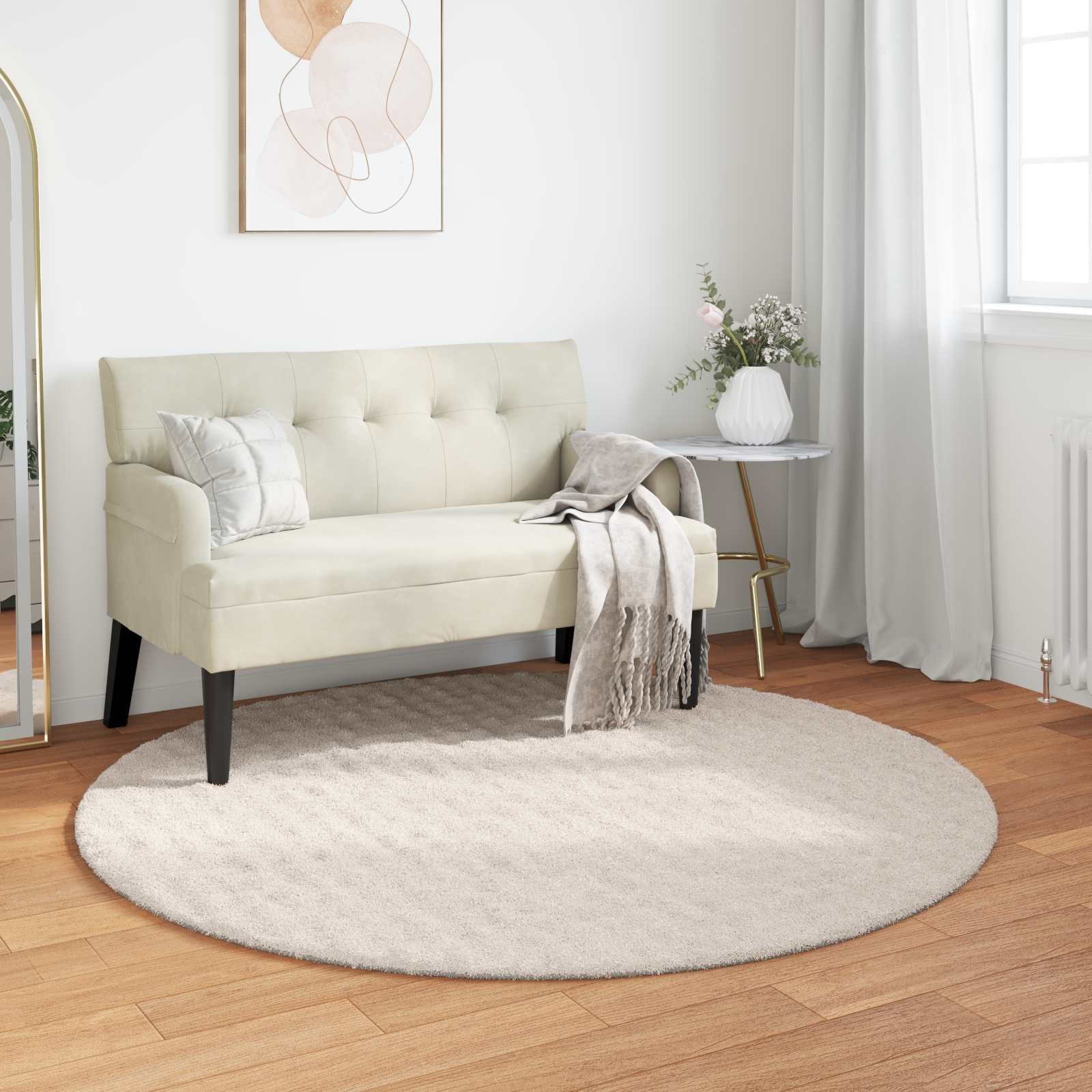 vidaXL Bereichsteppiche Rund SIROLO Beige Ø 160 CM Polyester