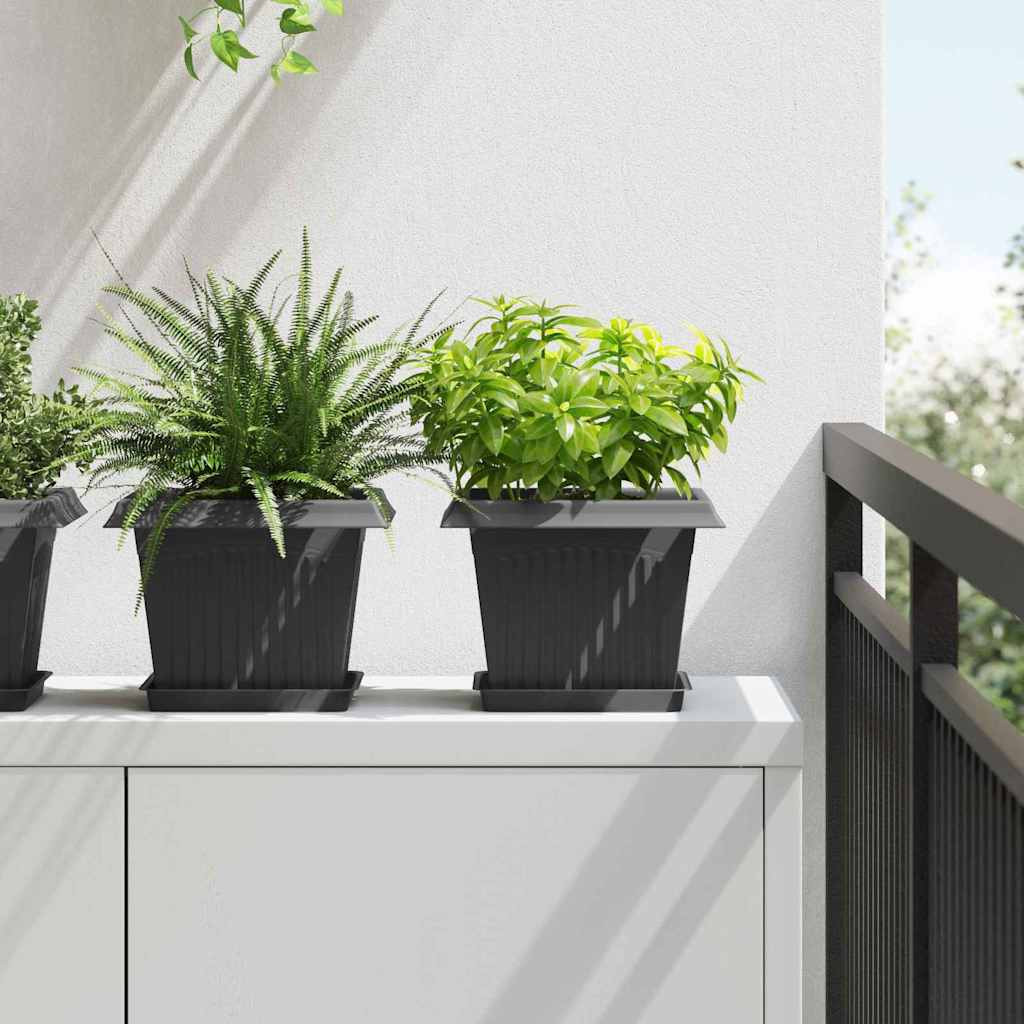 vidaXL Quadratisches Blumentablett 6 pcs Schwarz 18 x 18 x 2 cm