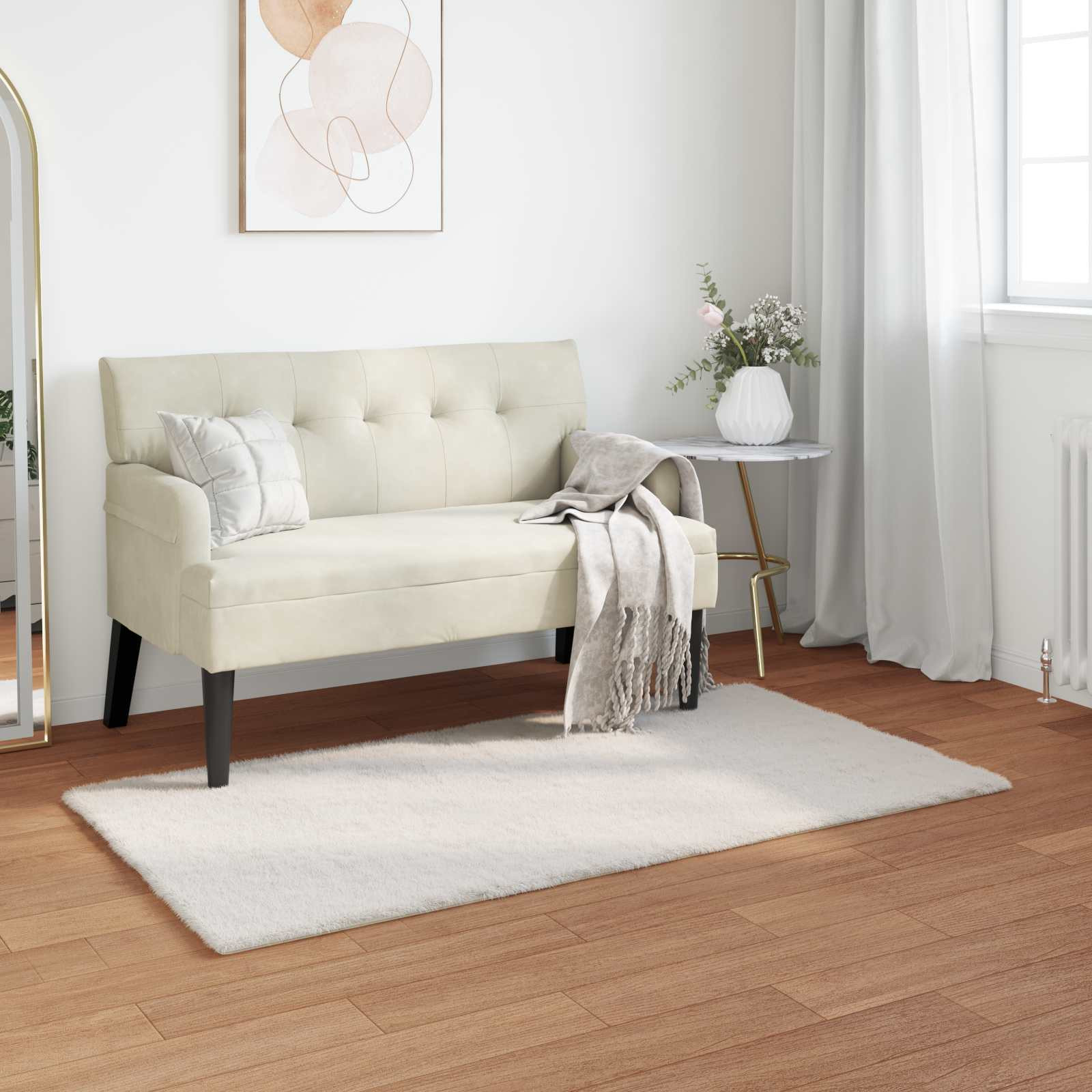 vidaXL Rutschfester Teppich aus Kunstkaninchenfell OLITE Creme
