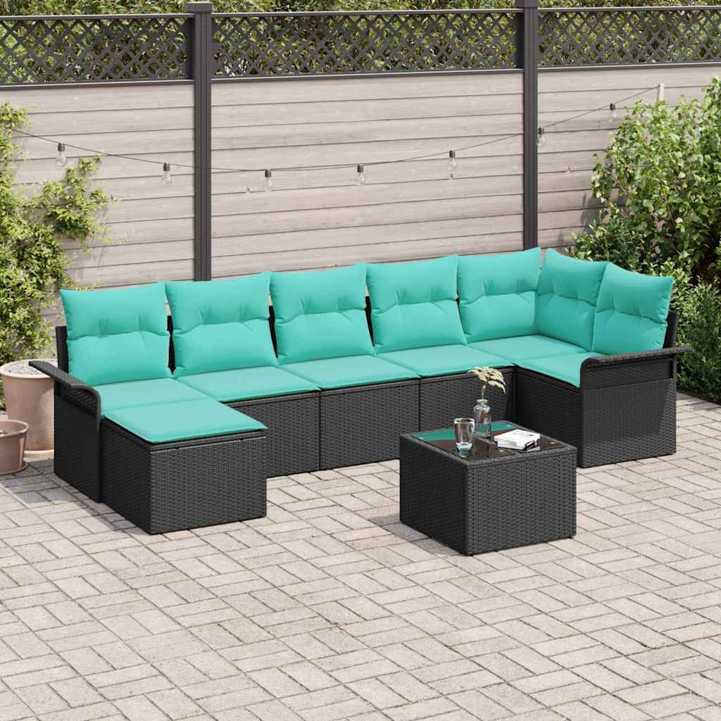 vidaXL Gartensofa-set mit Kissen 8 pcs Schwarz Poly-Rattan