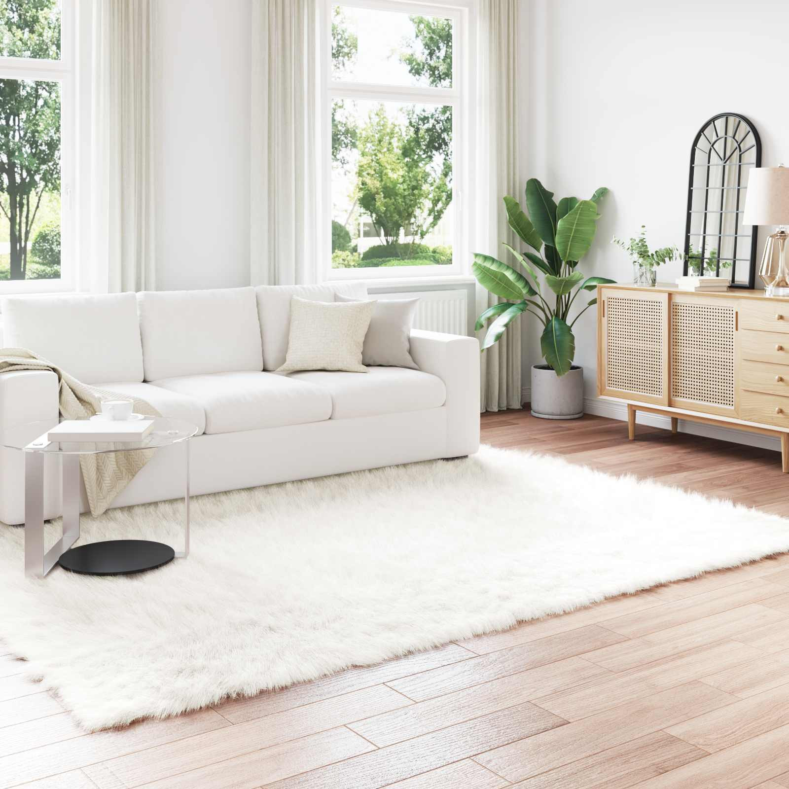 vidaXL Teppich aus Kunstschaffell TAFALLA Weiß 240 x 340 cm Polyester