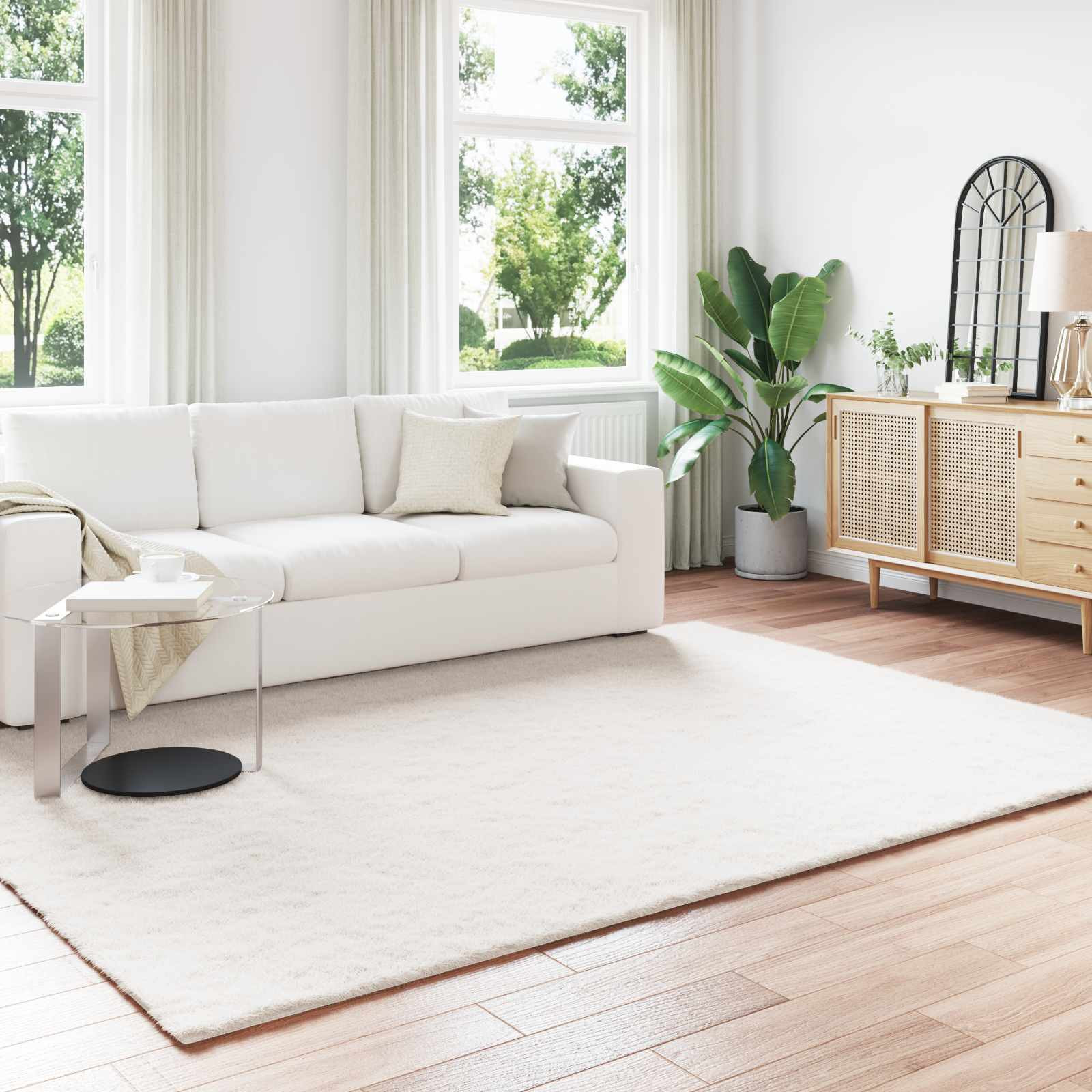 vidaXL Rutschfester Teppich aus Kunstkaninchenfell OLITE Creme